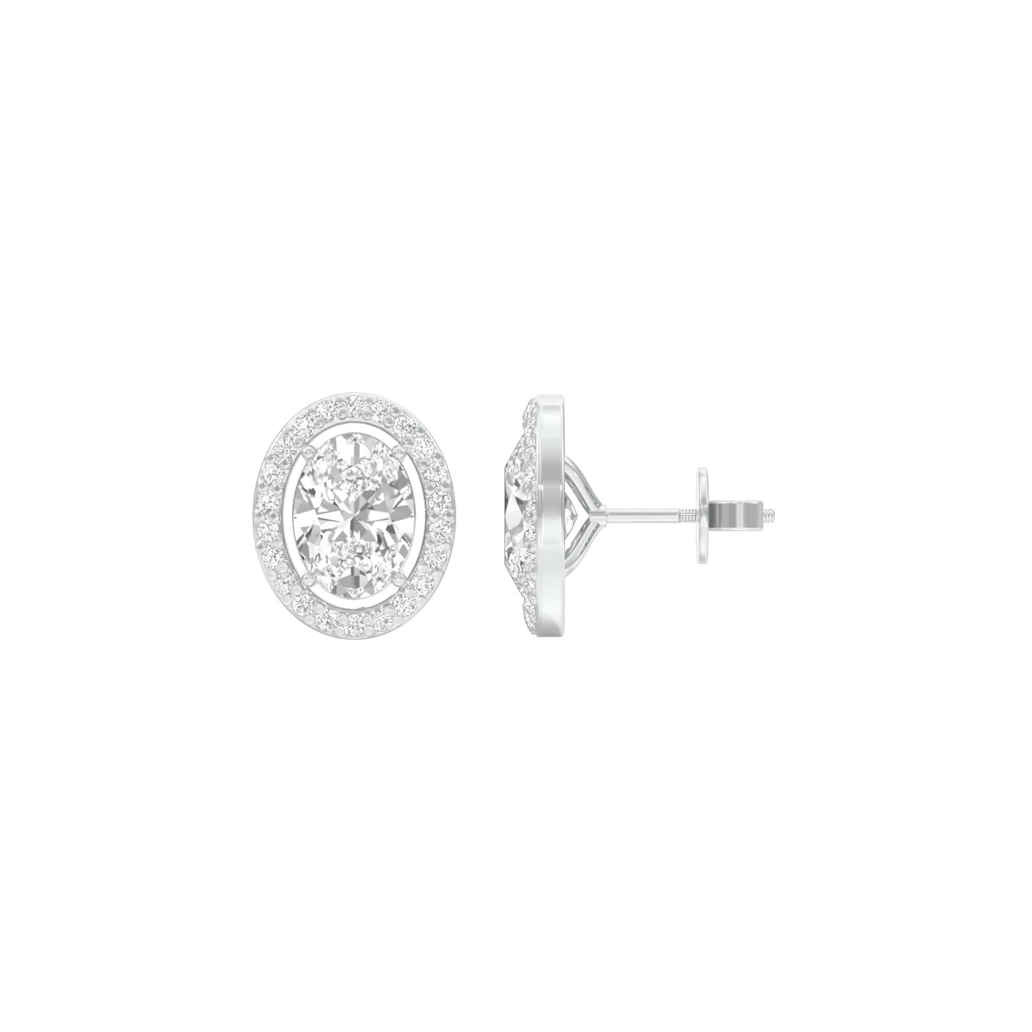 Tiny Oval Halo Diamond Stud Earrings 18 KT / White Gold