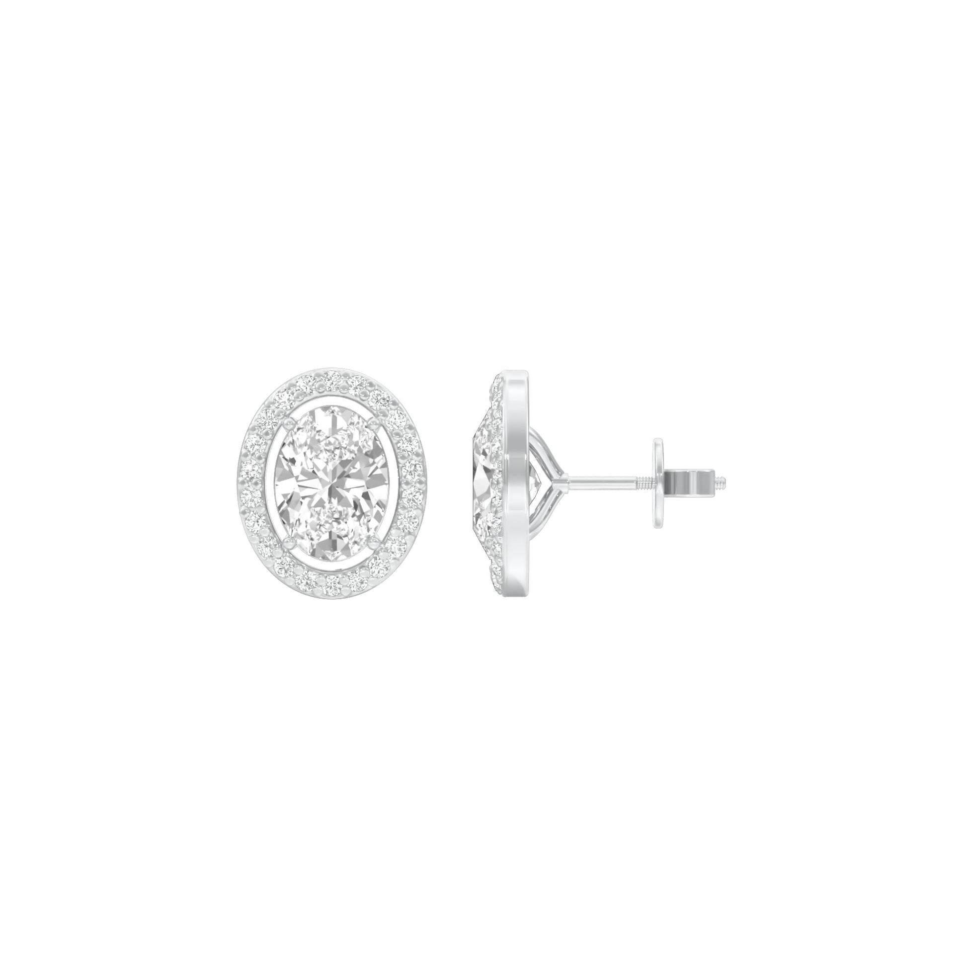 Tiny Oval Halo Diamond Stud Earrings 18 KT / White Gold