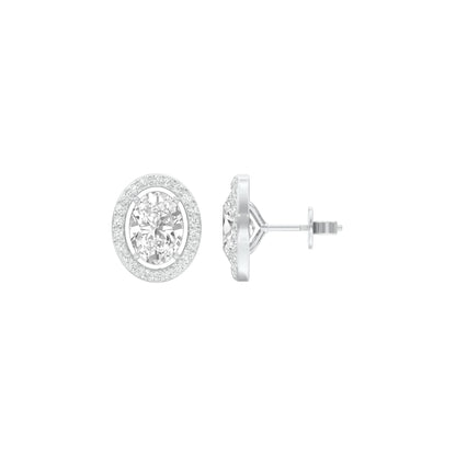 Tiny Oval Halo Diamond Stud Earrings 18 KT / White Gold