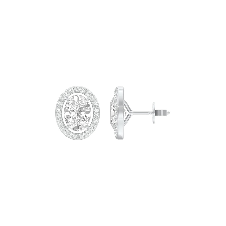 Tiny Oval Halo Diamond Stud Earrings 18 KT / White Gold