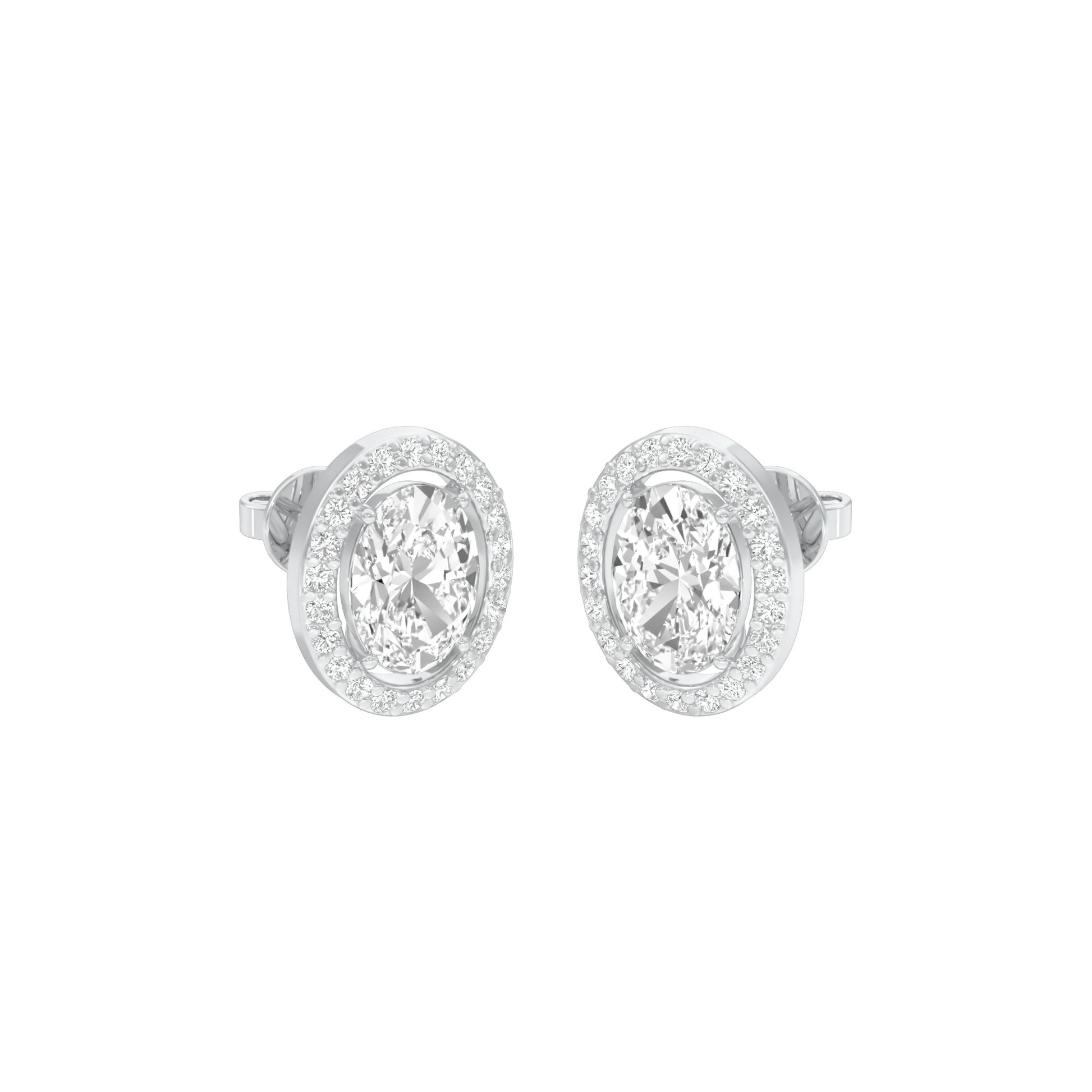 Tiny Oval Halo Diamond Stud Earrings 18 KT / White Gold