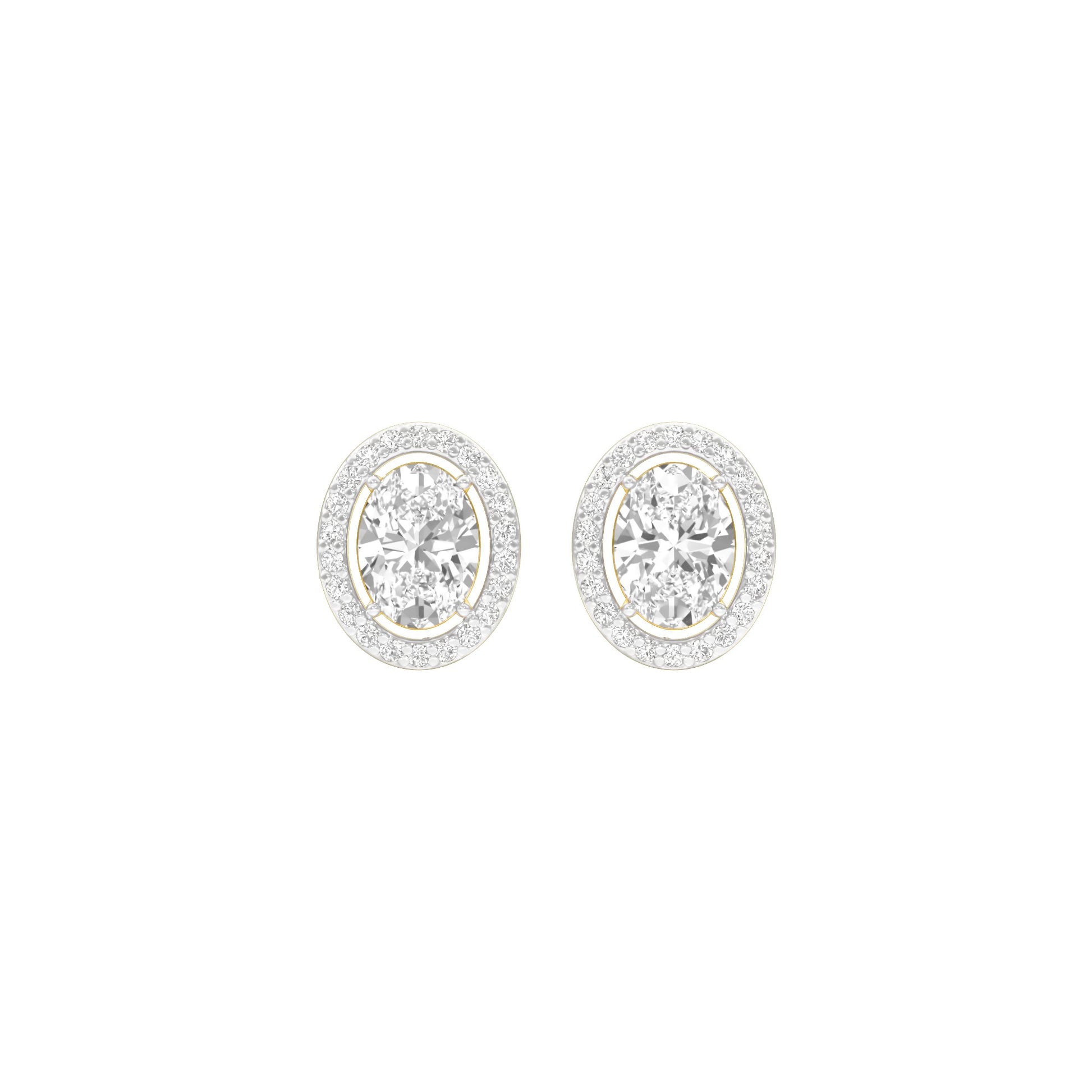 Tiny Oval Halo Diamond Stud Earrings 18 KT / Yellow Gold