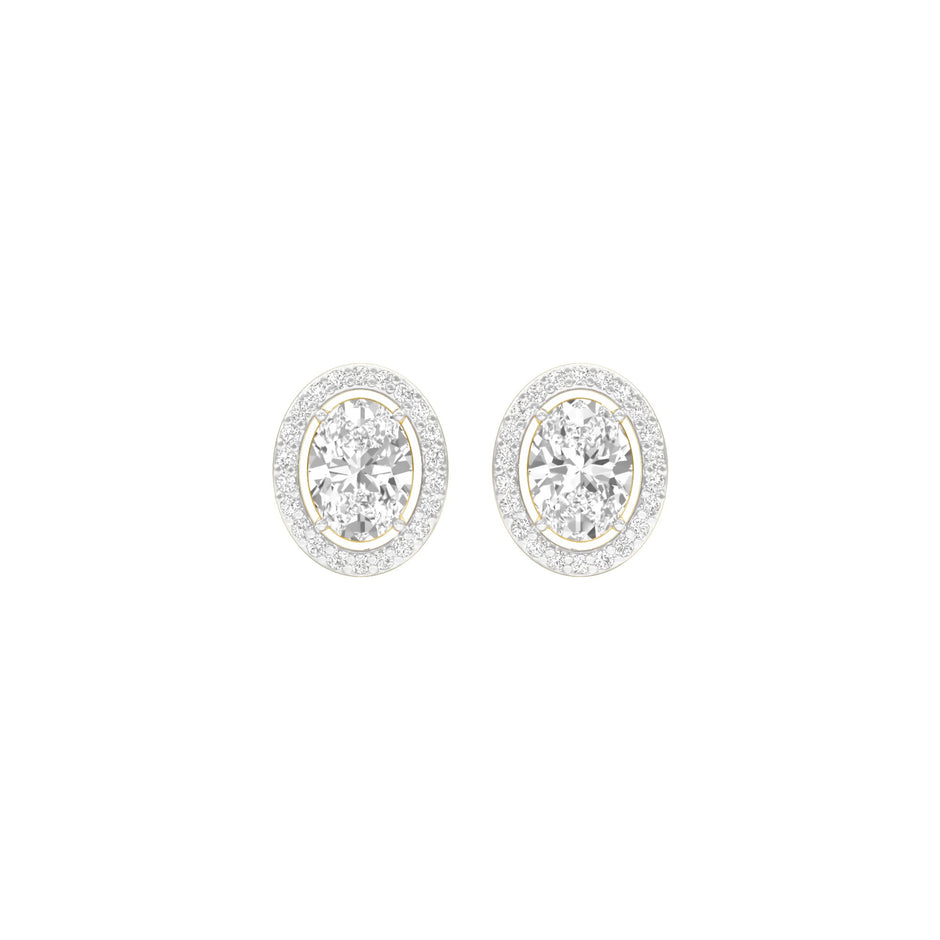 Tiny Oval Halo Diamond Stud Earrings 18 KT / Yellow Gold