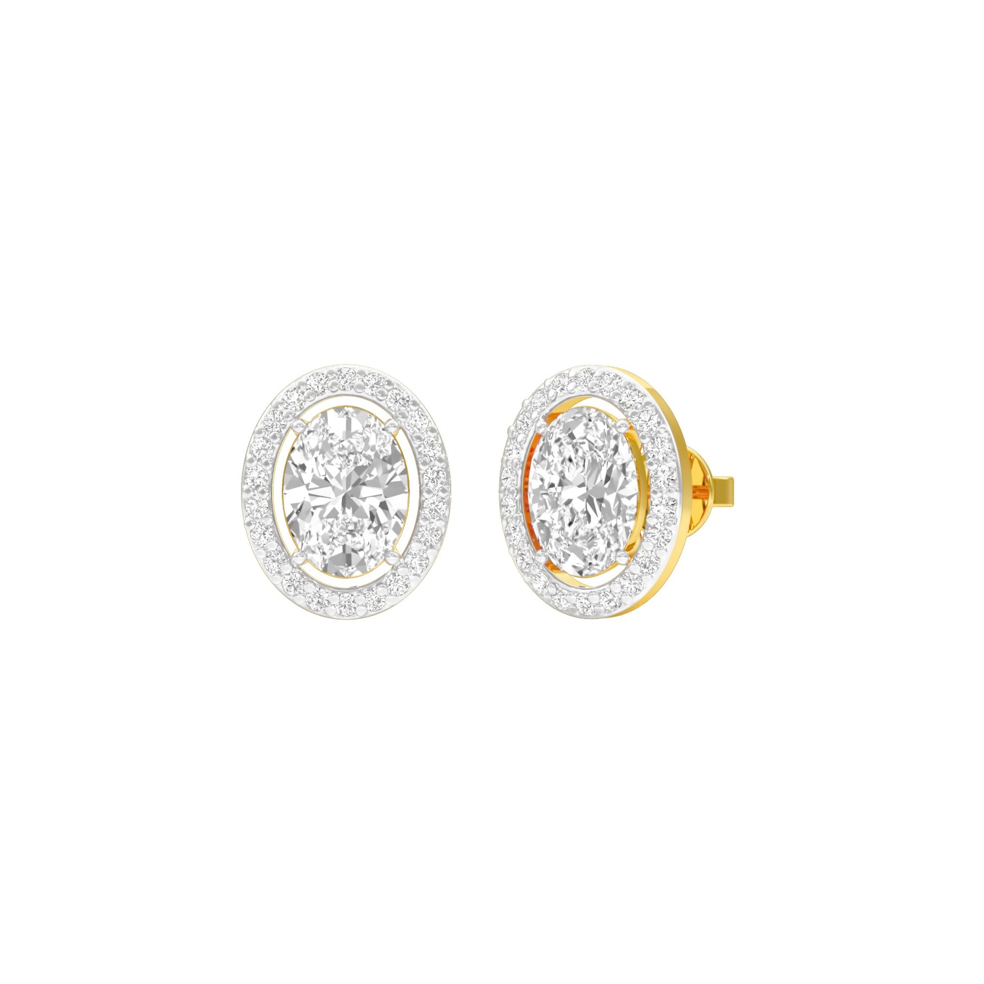 Tiny Oval Halo Diamond Stud Earrings 18 KT / Yellow Gold