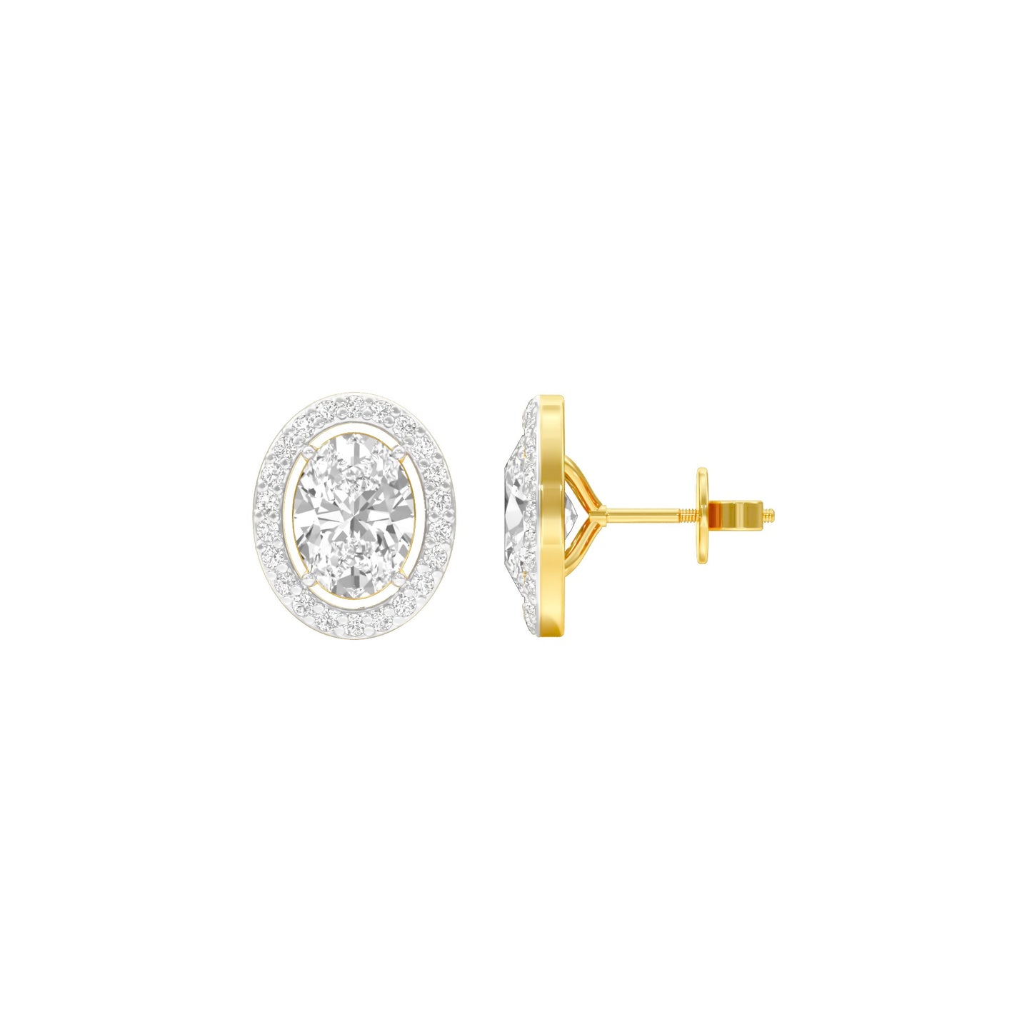 Tiny Oval Halo Diamond Stud Earrings 18 KT / Yellow Gold