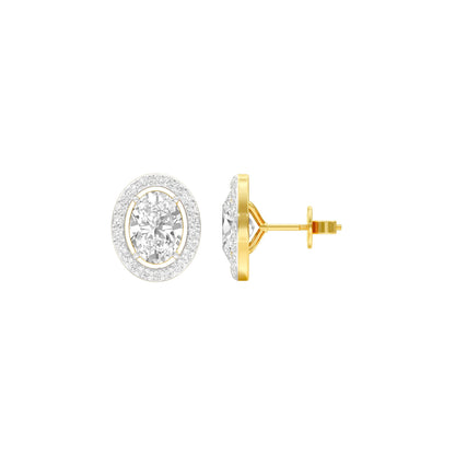 Tiny Oval Halo Diamond Stud Earrings 18 KT / Yellow Gold