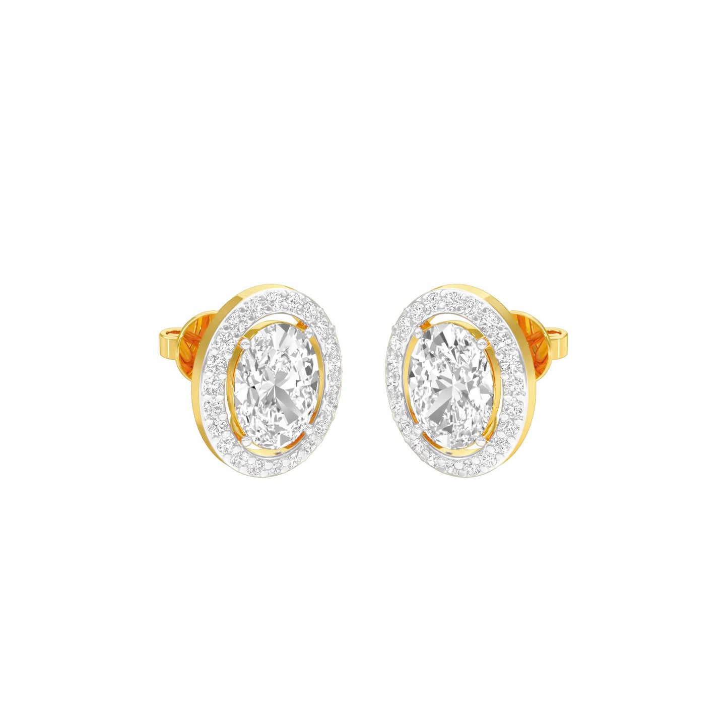 Tiny Oval Halo Diamond Stud Earrings 18 KT / Yellow Gold