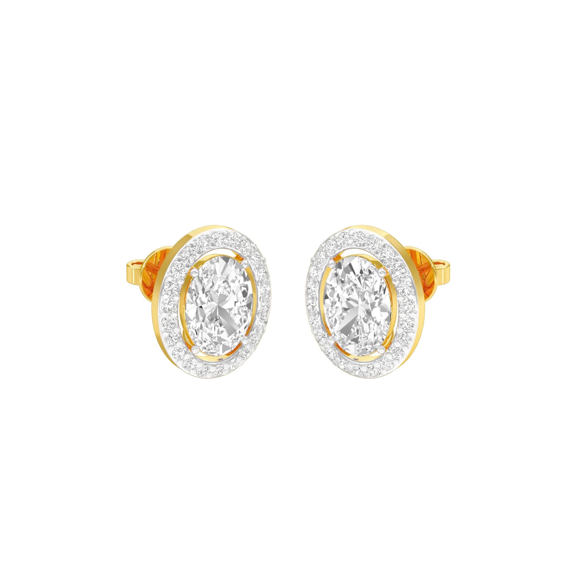 Tiny Oval Halo Diamond Stud Earrings 18 KT / Yellow Gold