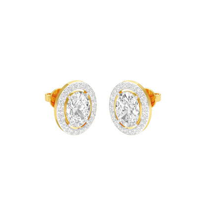 Tiny Oval Halo Diamond Stud Earrings 18 KT / Yellow Gold