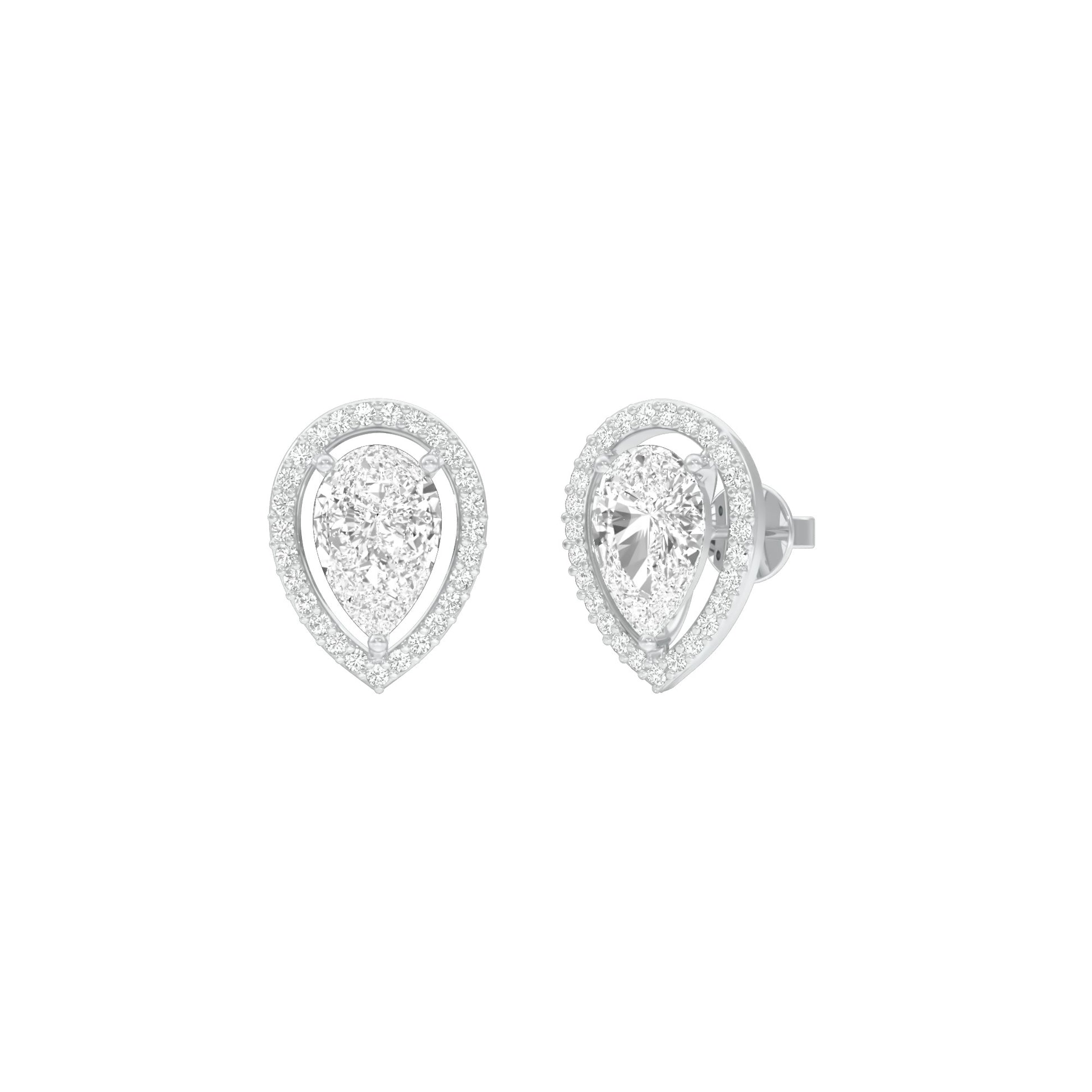 Tiny Flame Diamond Stud Earrings 18 KT / White Gold