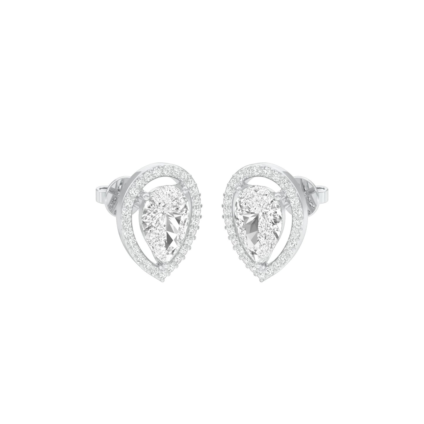 Tiny Flame Diamond Stud Earrings 18 KT / White Gold