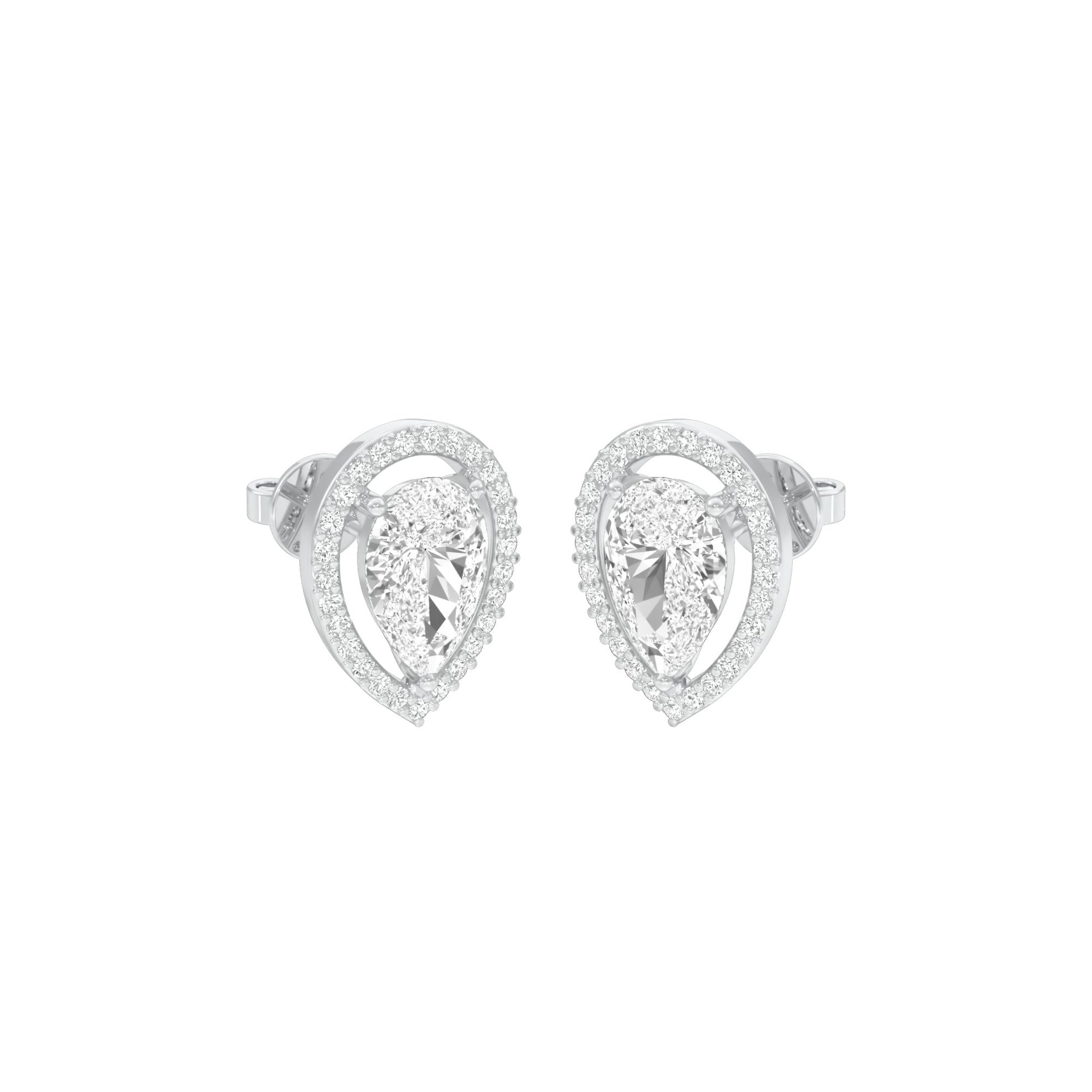 Tiny Flame Diamond Stud Earrings 18 KT / White Gold