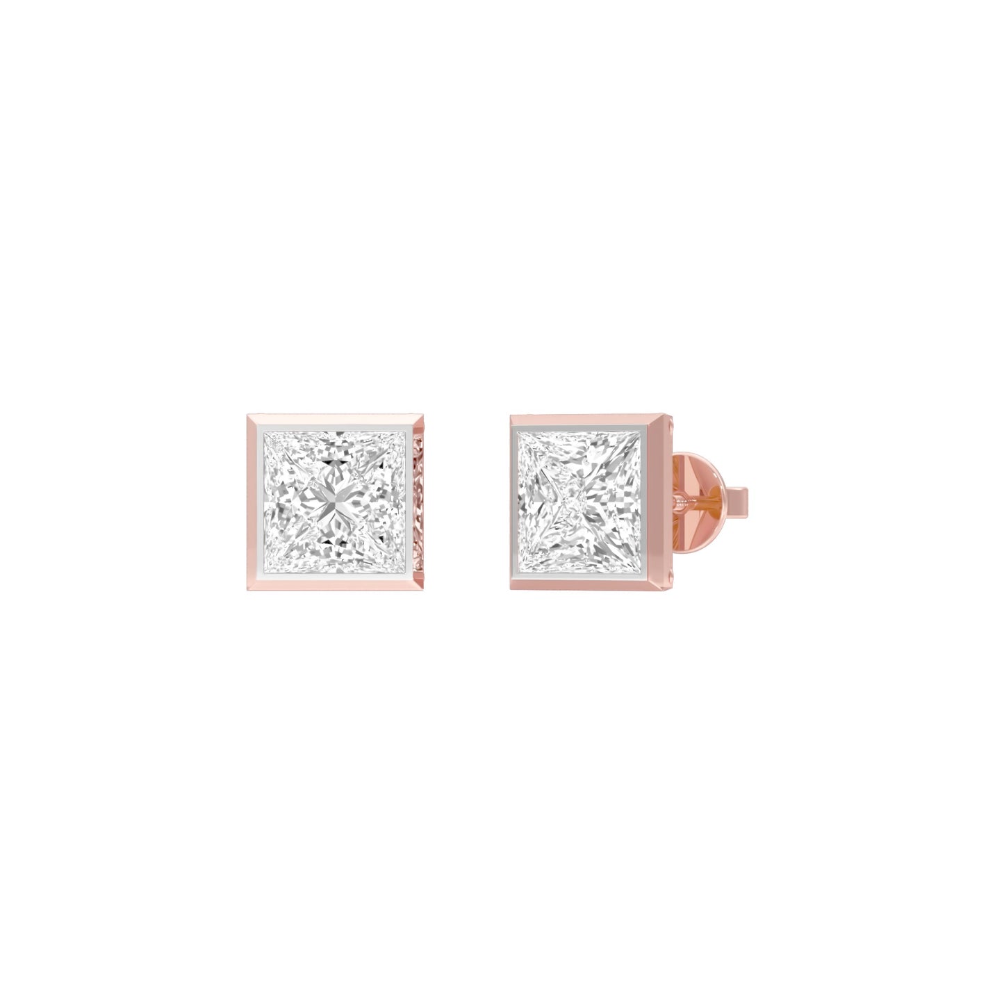 Sleek Corner Diamond Stud Earrings 18 KT / Rose Gold