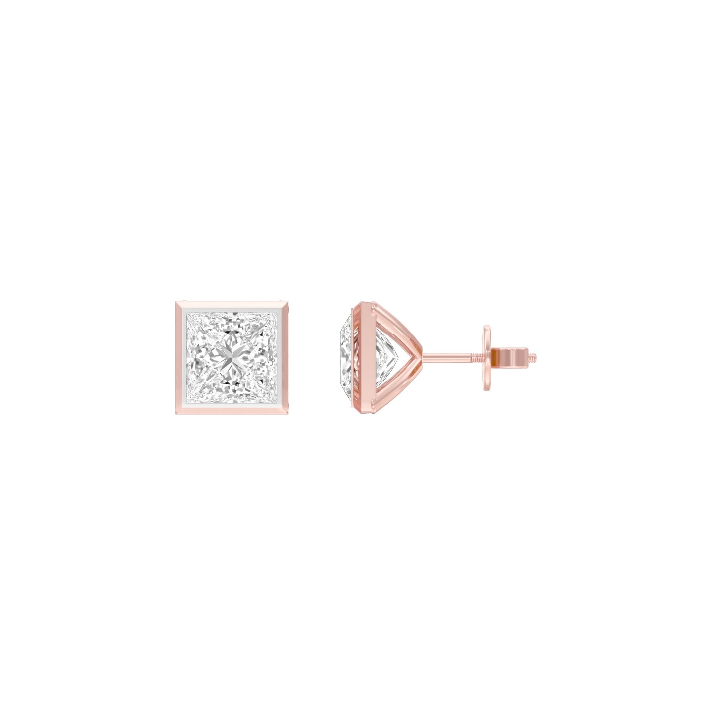 Sleek Corner Diamond Stud Earrings 18 KT / Rose Gold