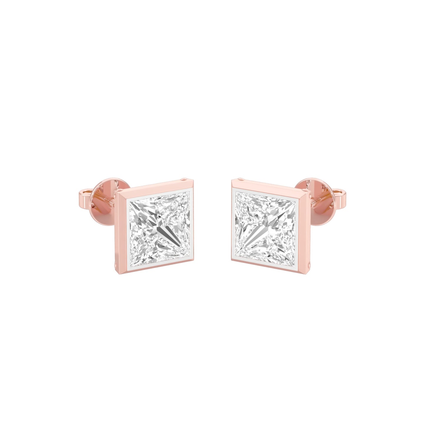 Sleek Corner Diamond Stud Earrings 18 KT / Rose Gold