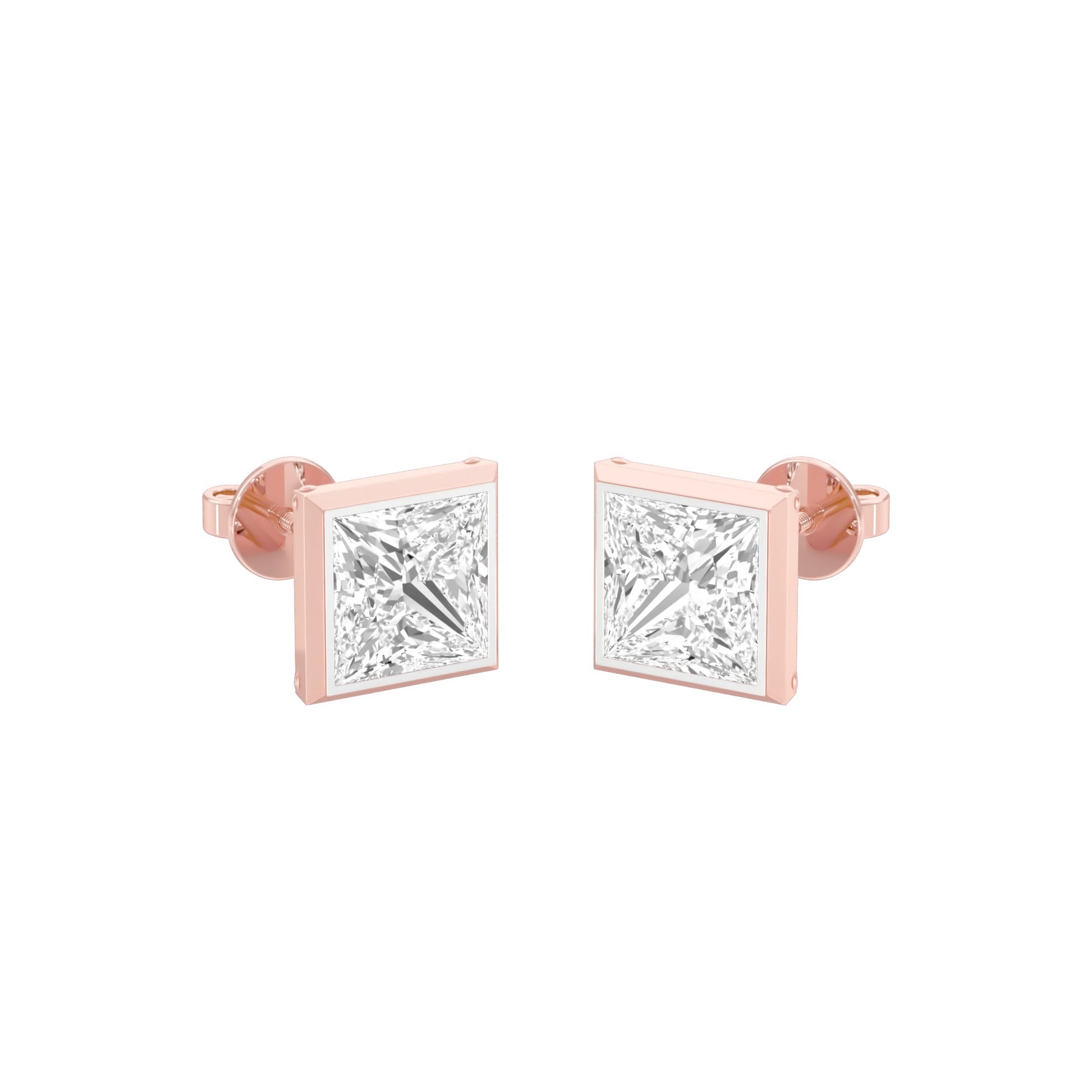 Sleek Corner Diamond Stud Earrings 18 KT / Rose Gold