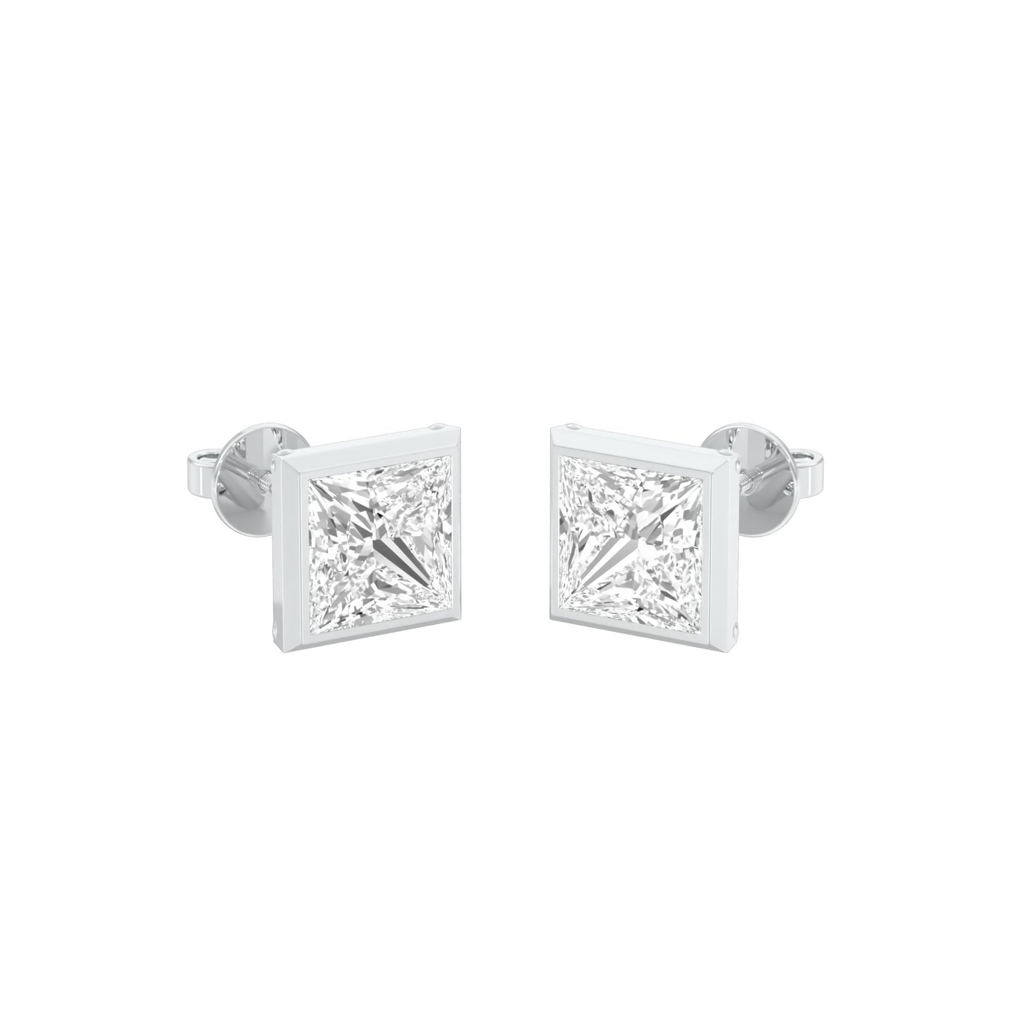 Sleek Corner Diamond Stud Earrings 18 KT / White Gold