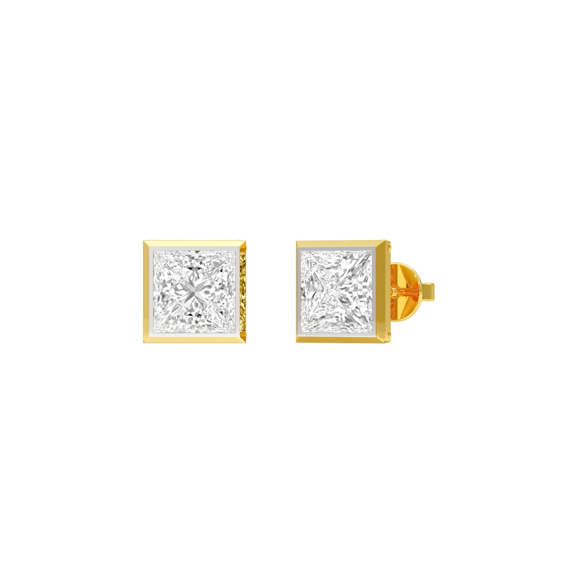 Sleek Corner Diamond Stud Earrings 18 KT / Yellow Gold