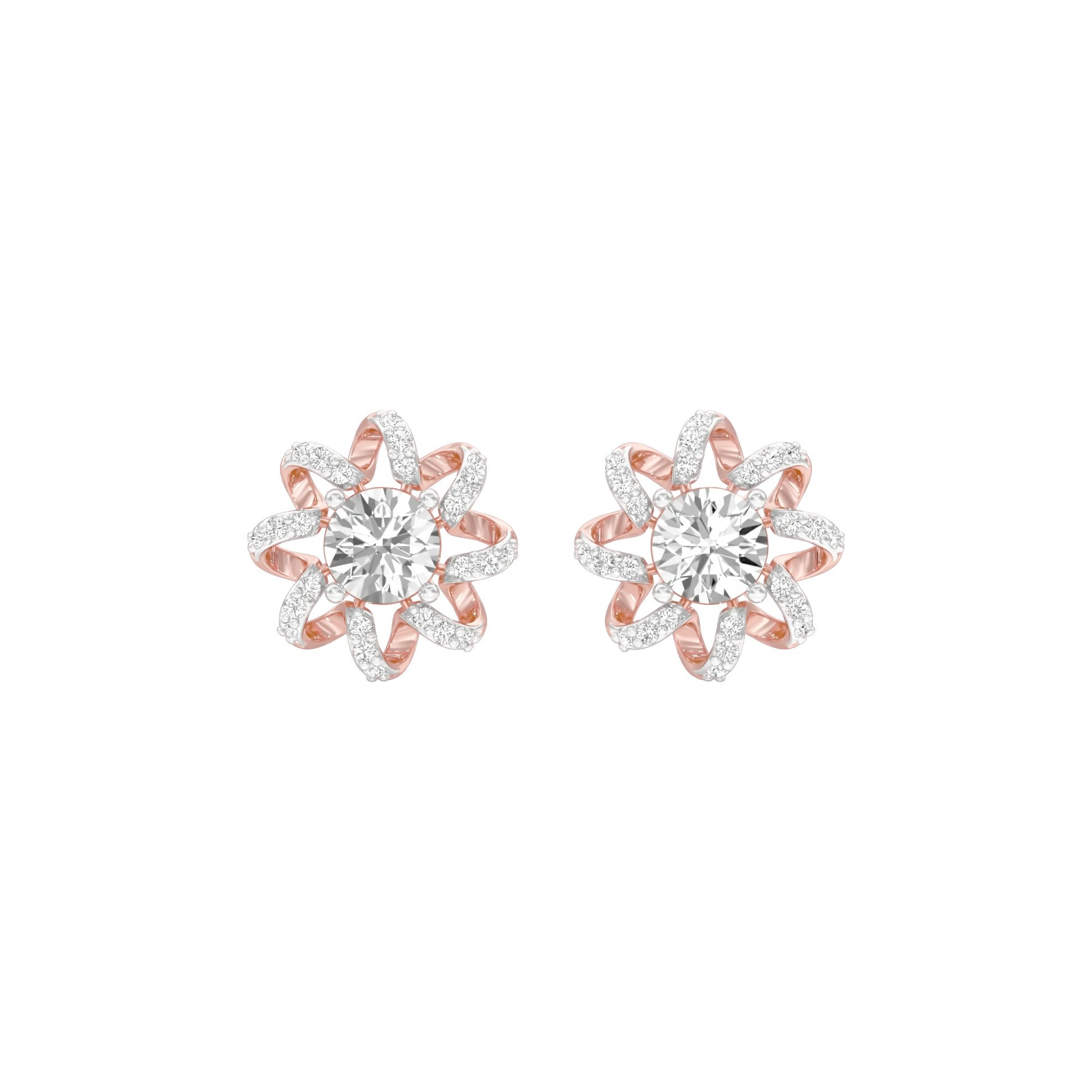 Daisy Side Diamond Stud Earrings 18 KT / Rose Gold
