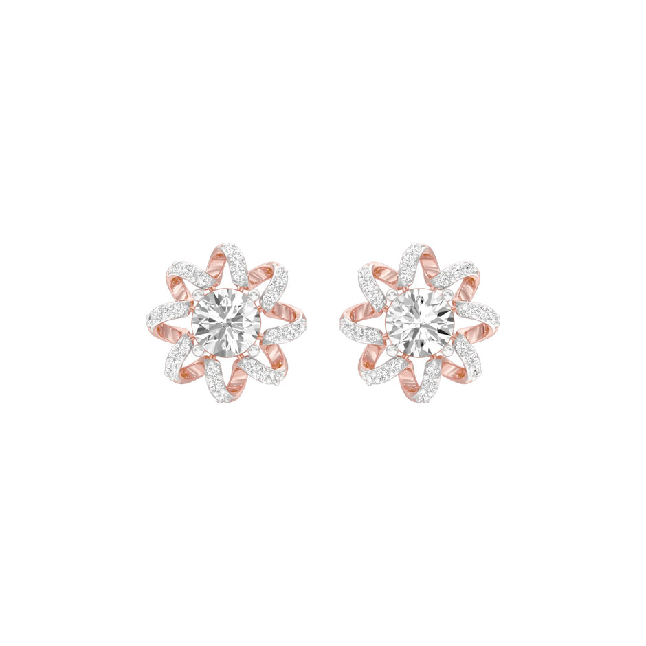 Daisy Side Diamond Stud Earrings 18 KT / Rose Gold