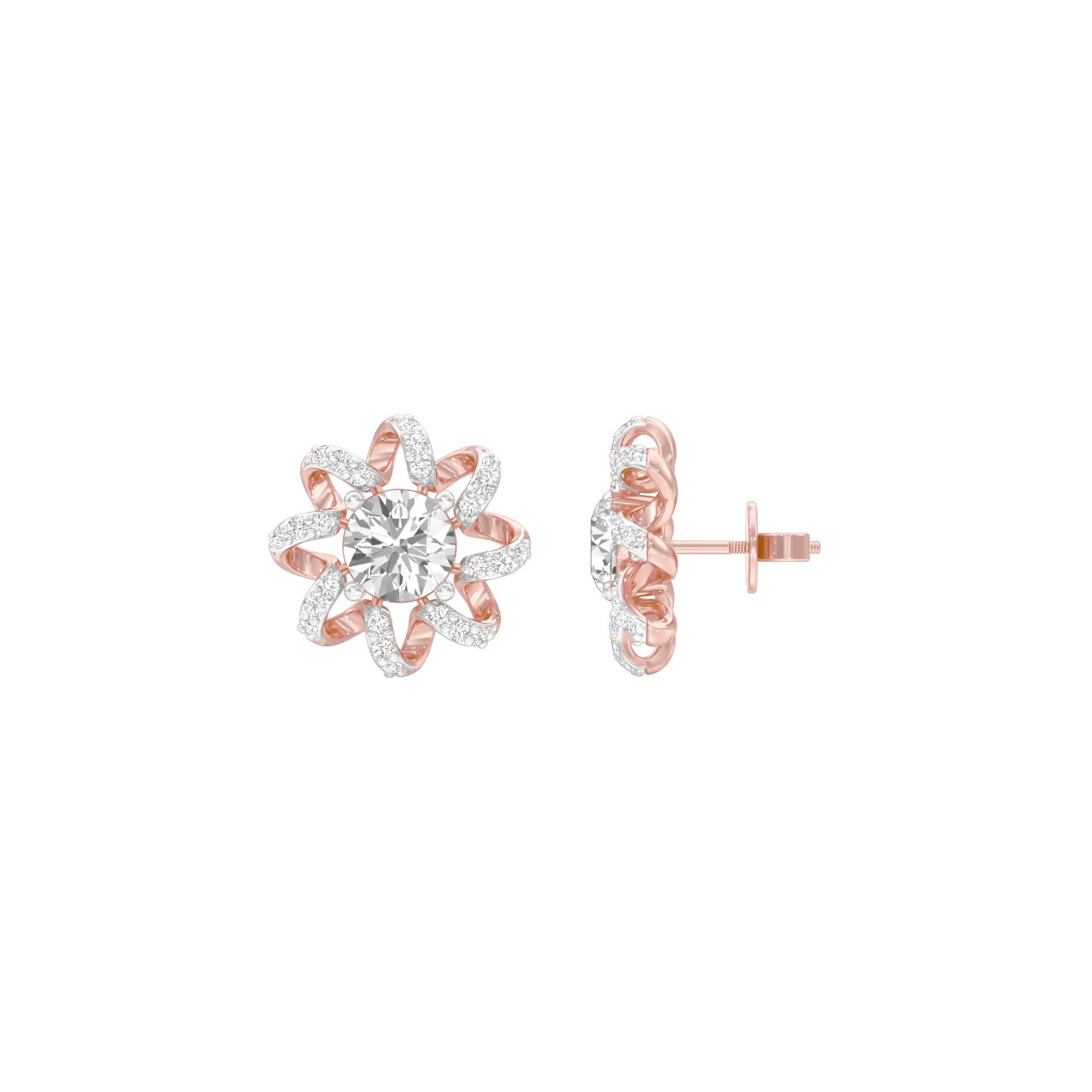 Daisy Side Diamond Stud Earrings 18 KT / Rose Gold