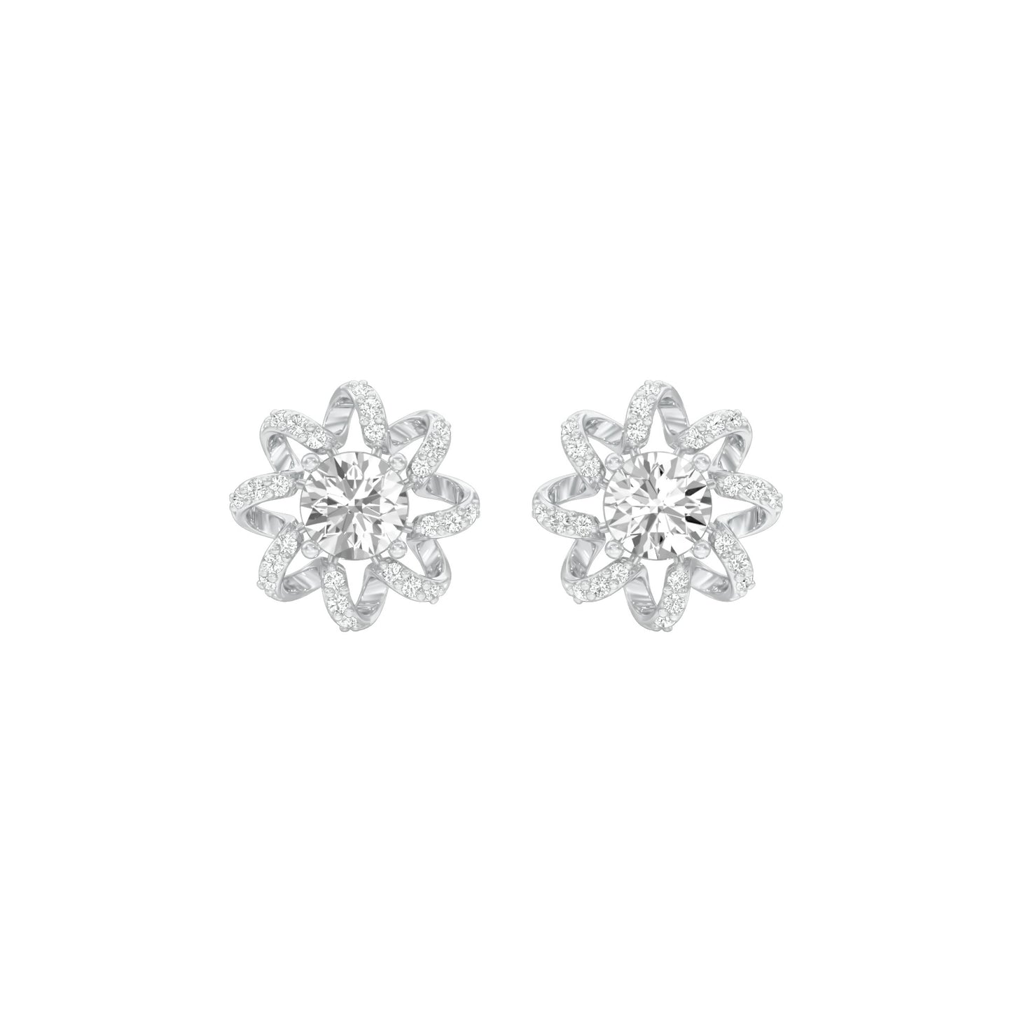 Daisy Side Diamond Stud Earrings 18 KT / White Gold