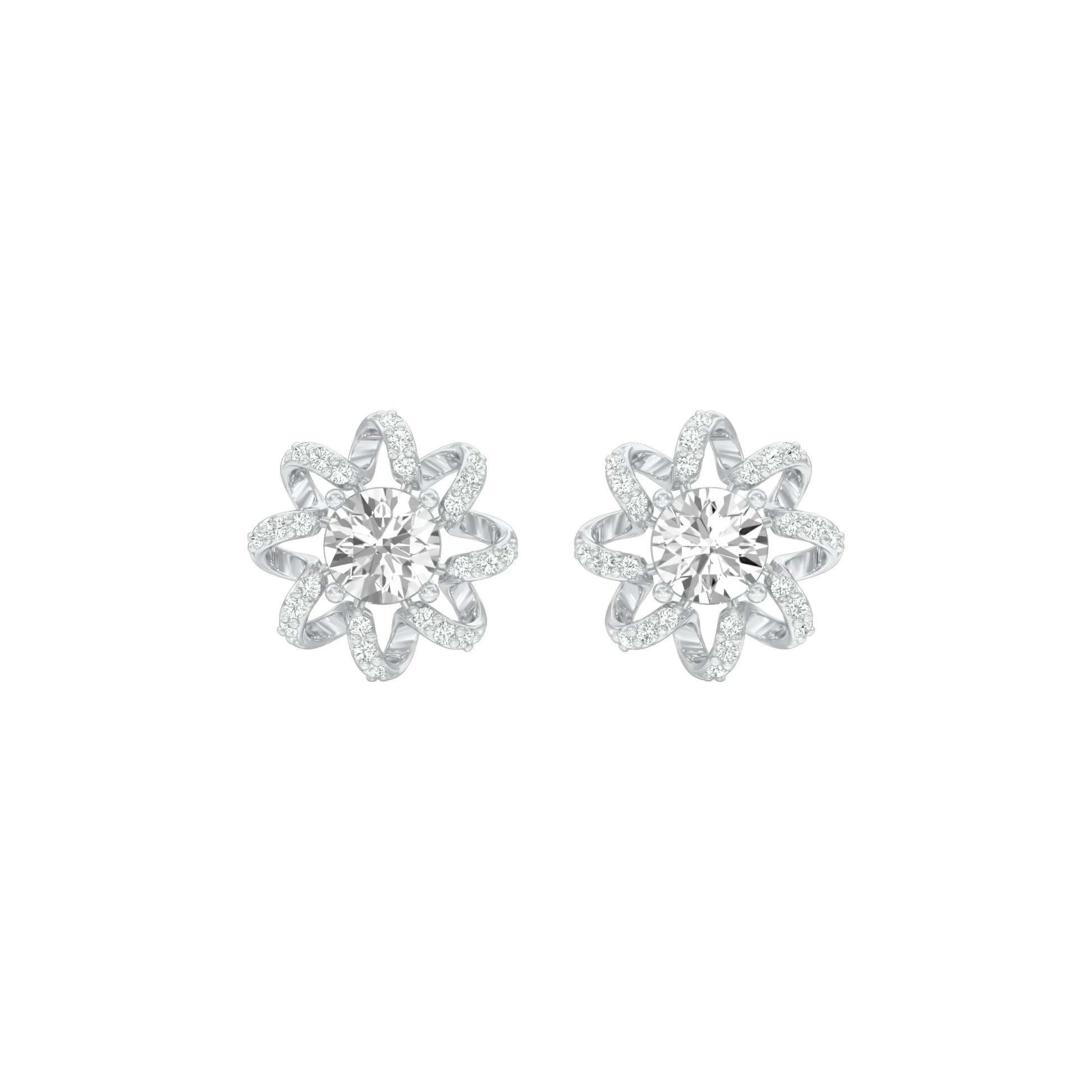 Daisy Side Diamond Stud Earrings 18 KT / White Gold