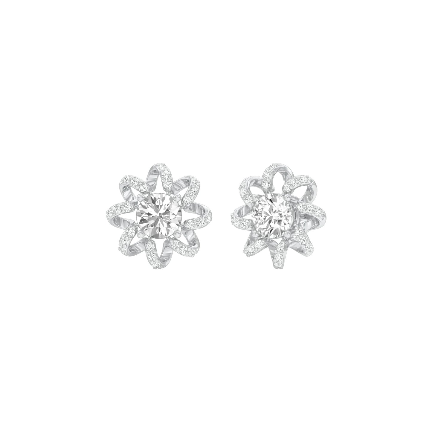Daisy Side Diamond Stud Earrings 18 KT / White Gold