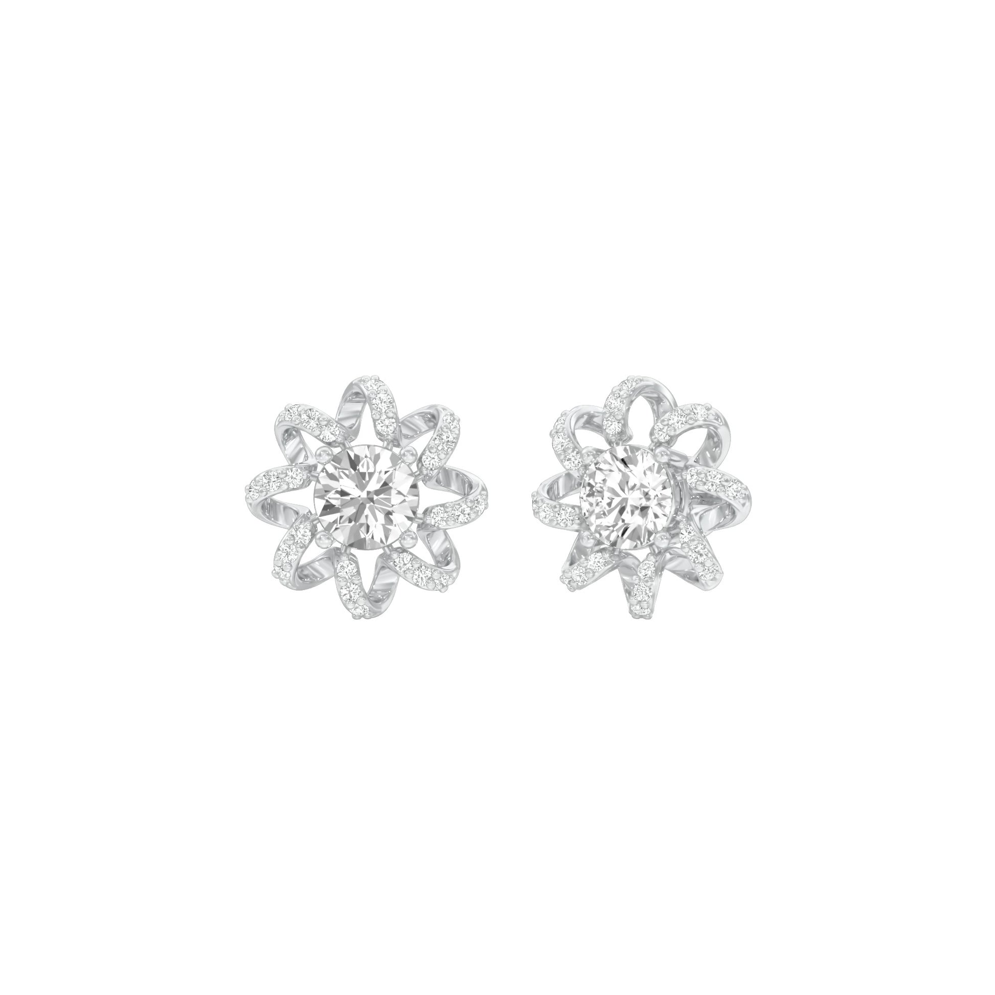Daisy Side Diamond Stud Earrings 18 KT / White Gold