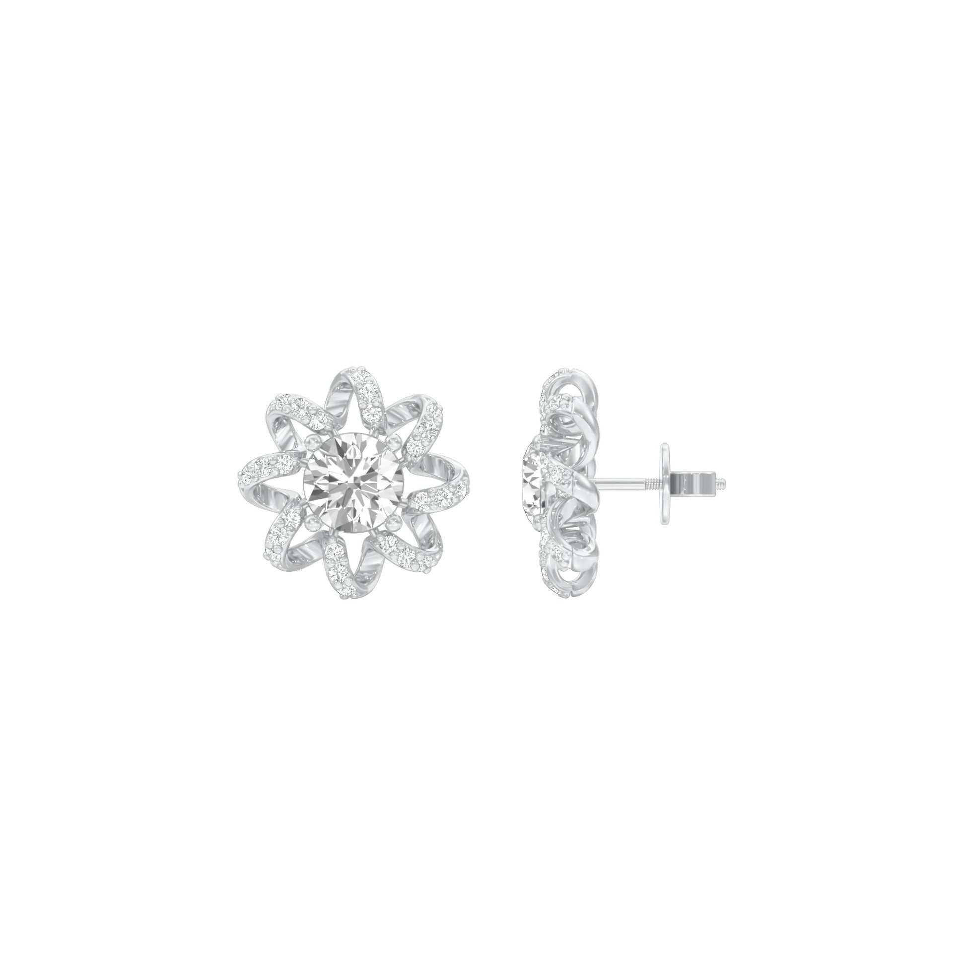 Daisy Side Diamond Stud Earrings 18 KT / White Gold