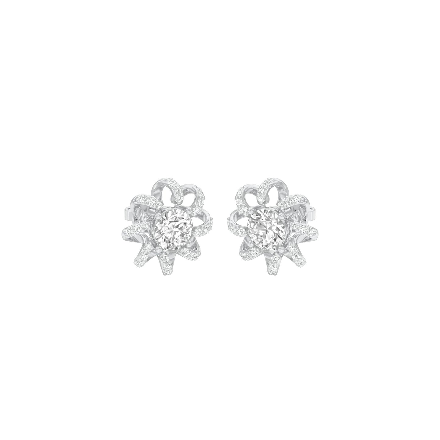 Daisy Side Diamond Stud Earrings 18 KT / White Gold