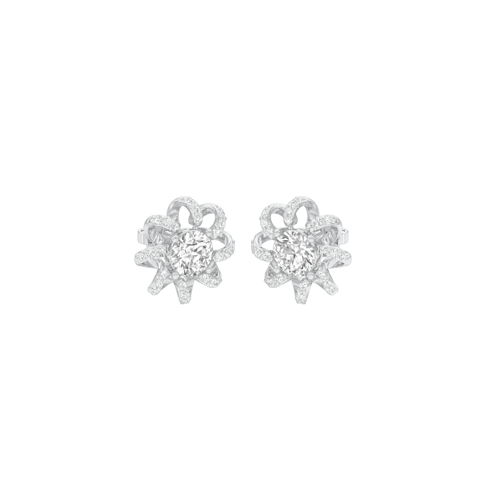 Daisy Side Diamond Stud Earrings 18 KT / White Gold