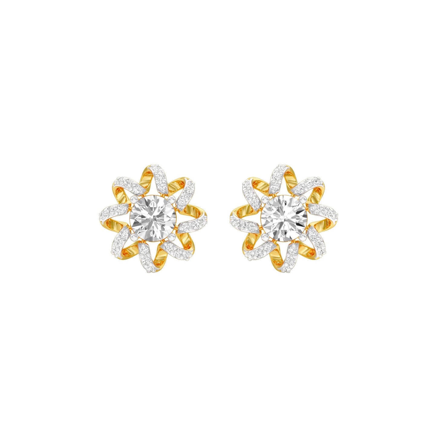 Daisy Side Diamond Stud Earrings 18 KT / Yellow Gold