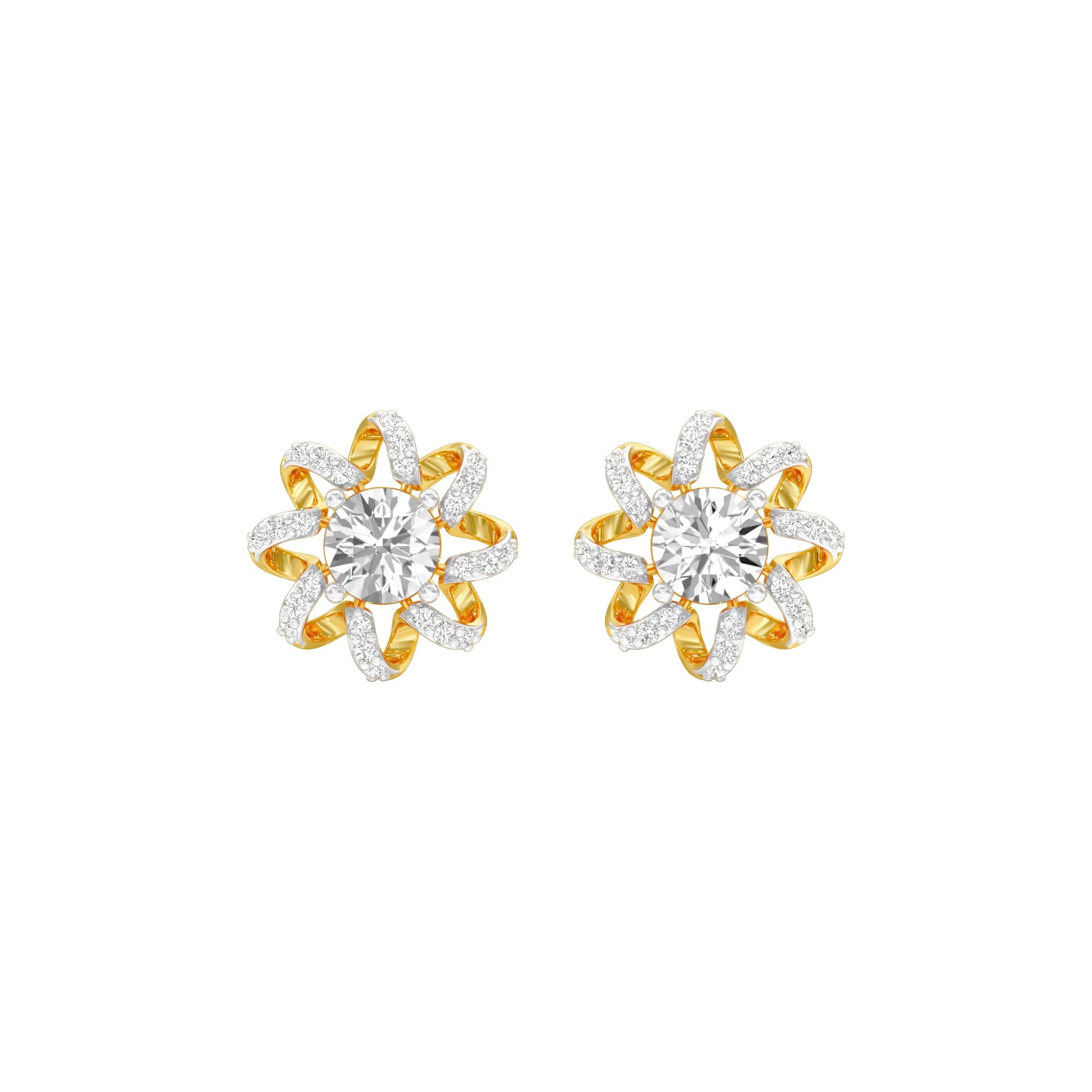 Daisy Side Diamond Stud Earrings 18 KT / Yellow Gold