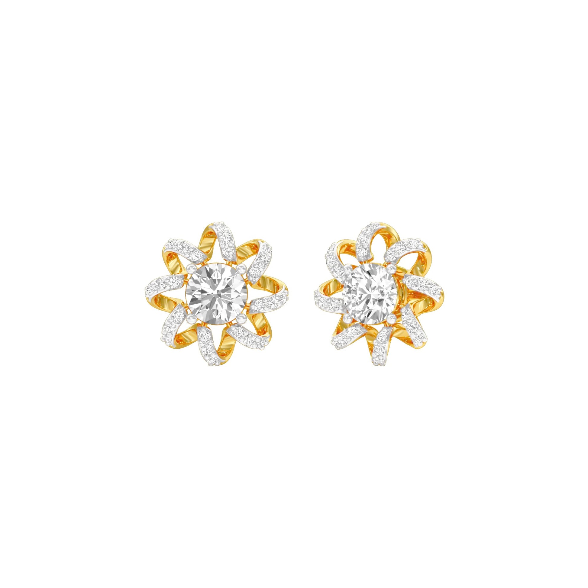 Daisy Side Diamond Stud Earrings 18 KT / Yellow Gold