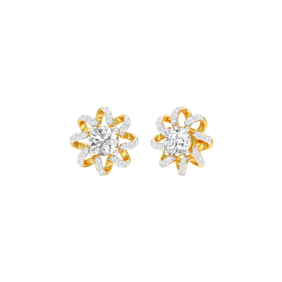Daisy Side Diamond Stud Earrings 18 KT / Yellow Gold