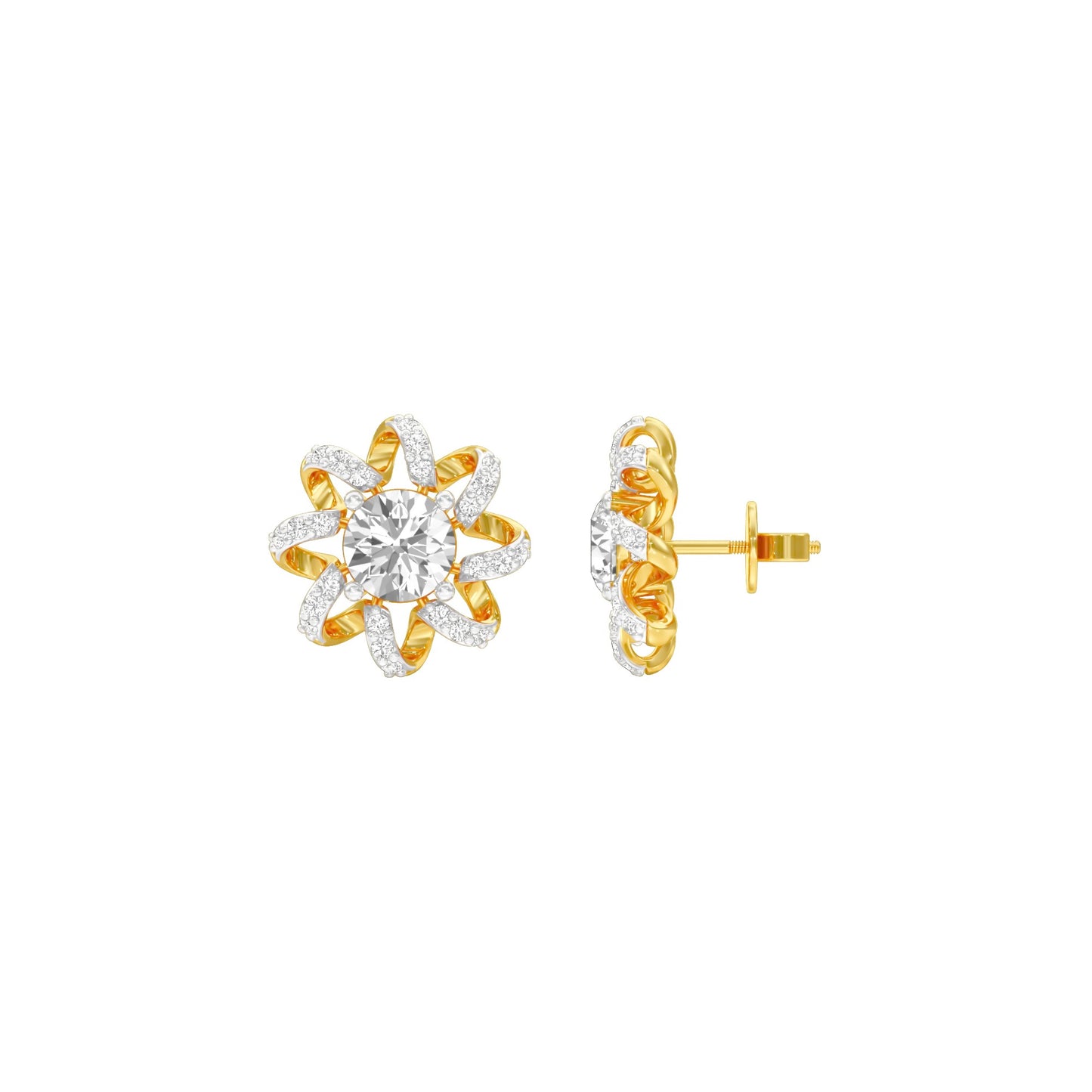 Daisy Side Diamond Stud Earrings 18 KT / Yellow Gold