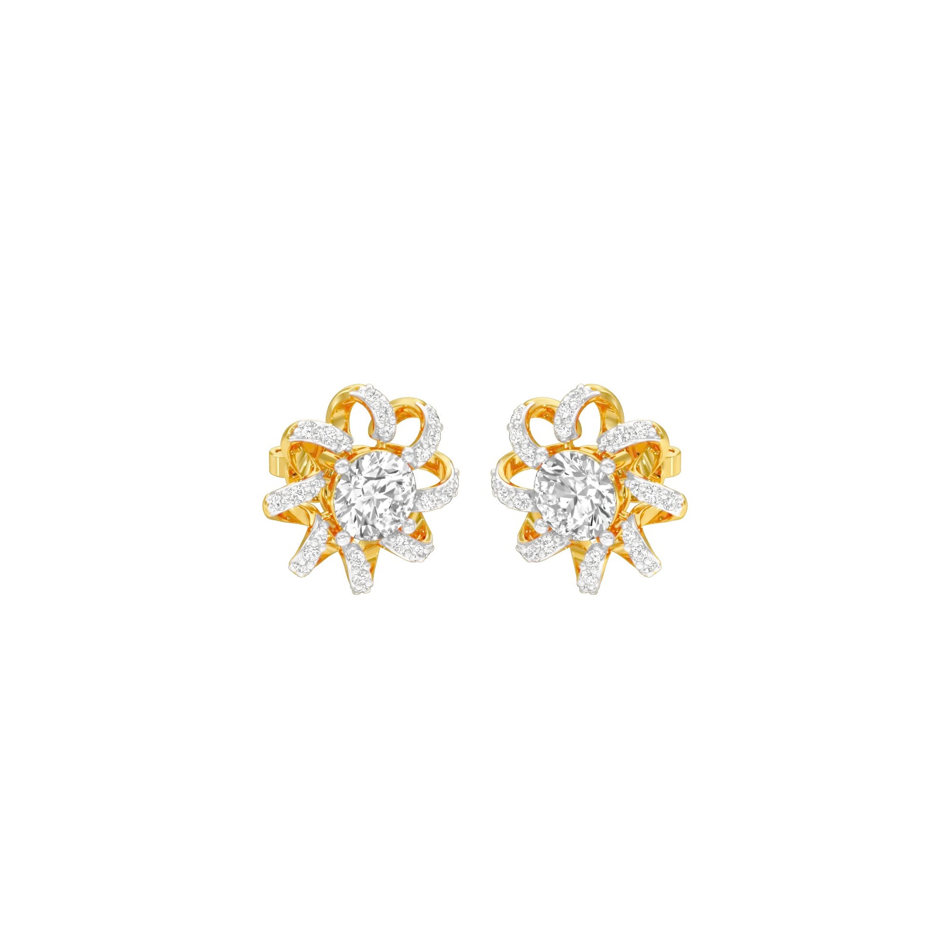 Daisy Side Diamond Stud Earrings 18 KT / Yellow Gold
