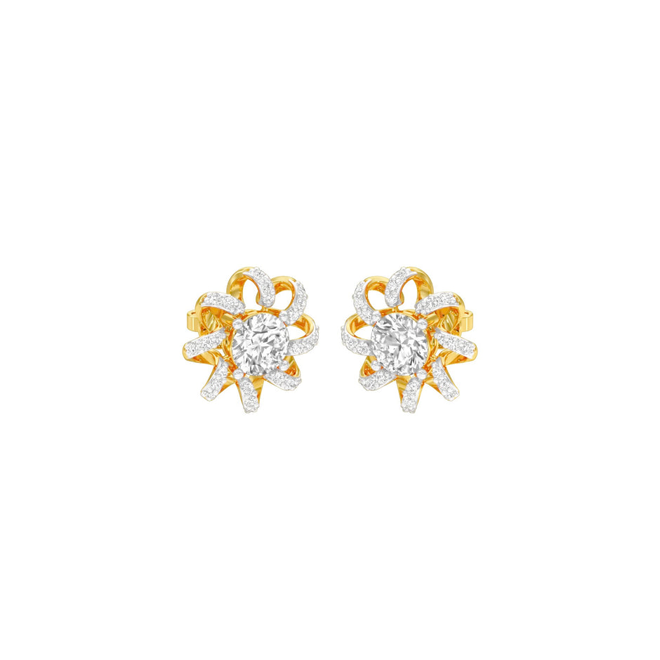 Daisy Side Diamond Stud Earrings 18 KT / Yellow Gold