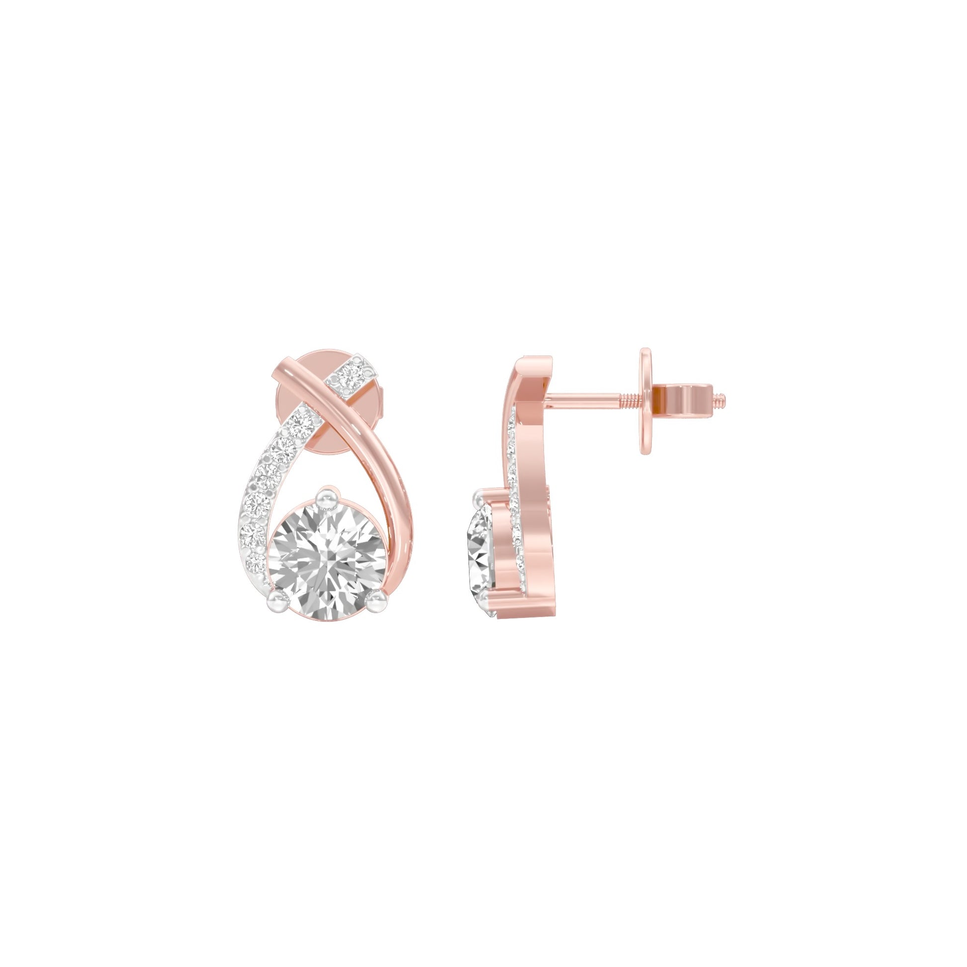 Unfolded Sparkle Diamond Stud Earrings 18 KT / Rose Gold