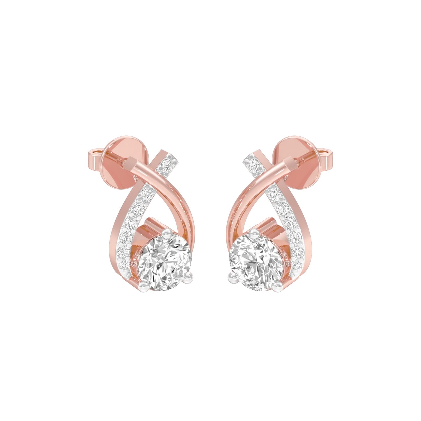 Unfolded Sparkle Diamond Stud Earrings 18 KT / Rose Gold