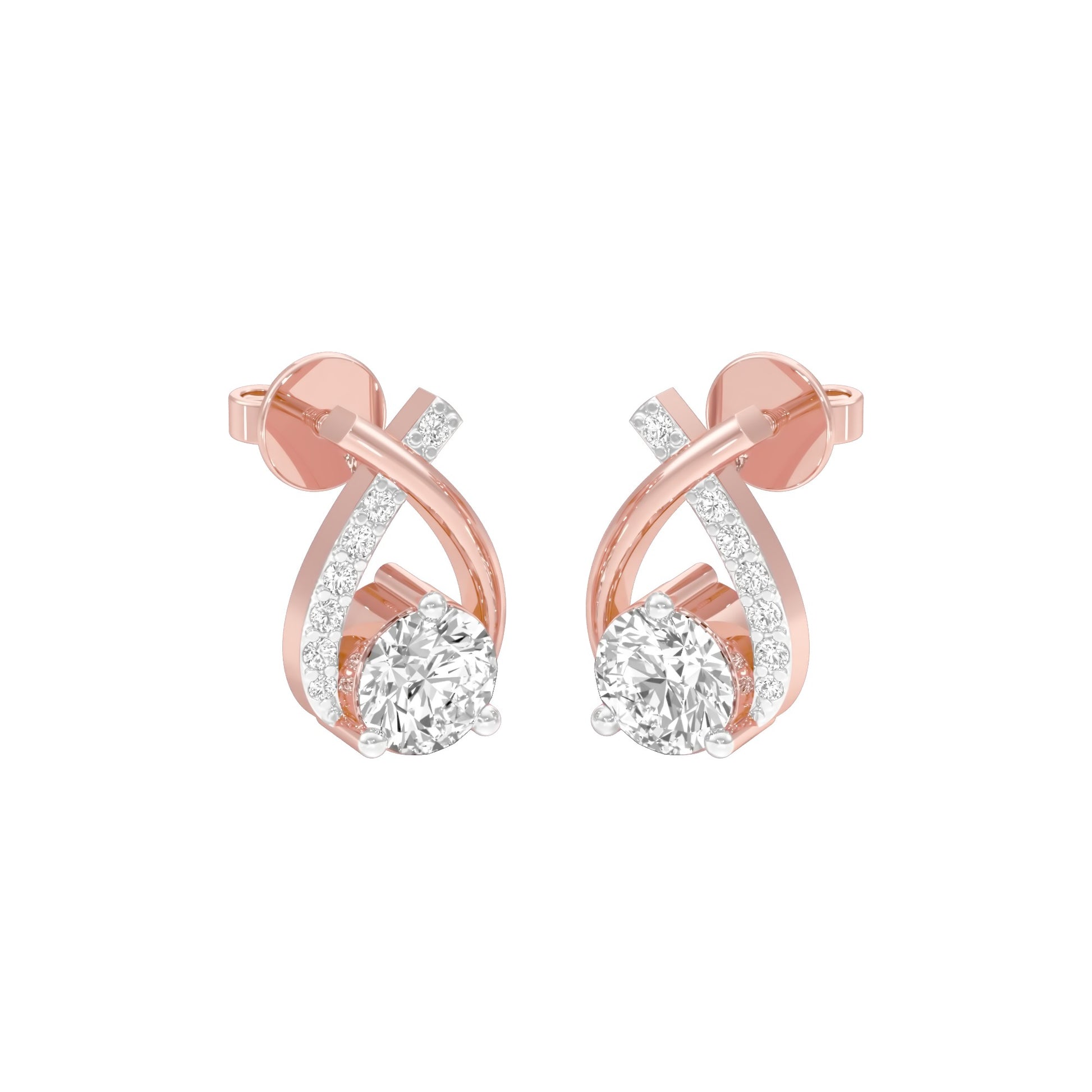 Unfolded Sparkle Diamond Stud Earrings 18 KT / Rose Gold