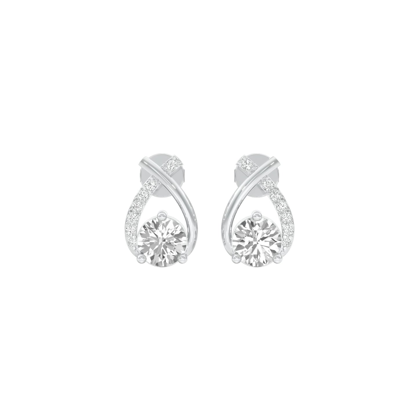 Unfolded Sparkle Diamond Stud Earrings 18 KT / White Gold