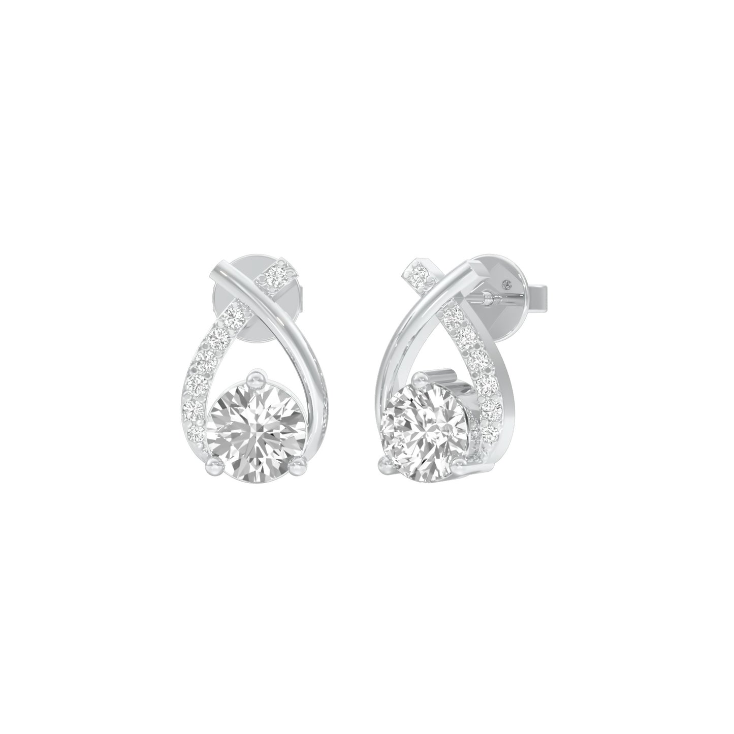 Unfolded Sparkle Diamond Stud Earrings 18 KT / White Gold