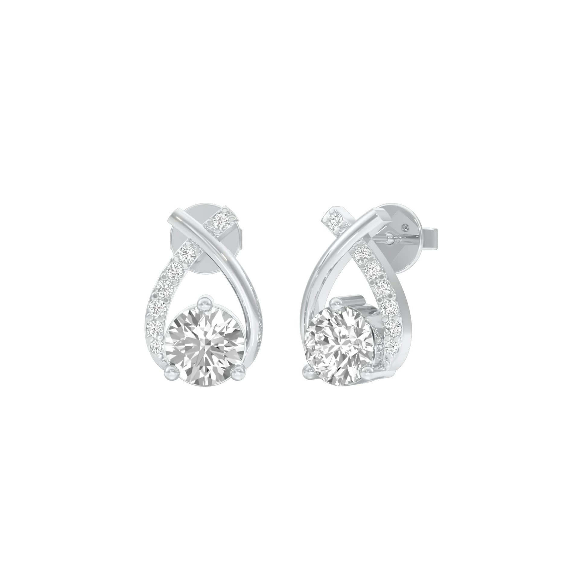 Unfolded Sparkle Diamond Stud Earrings 18 KT / White Gold