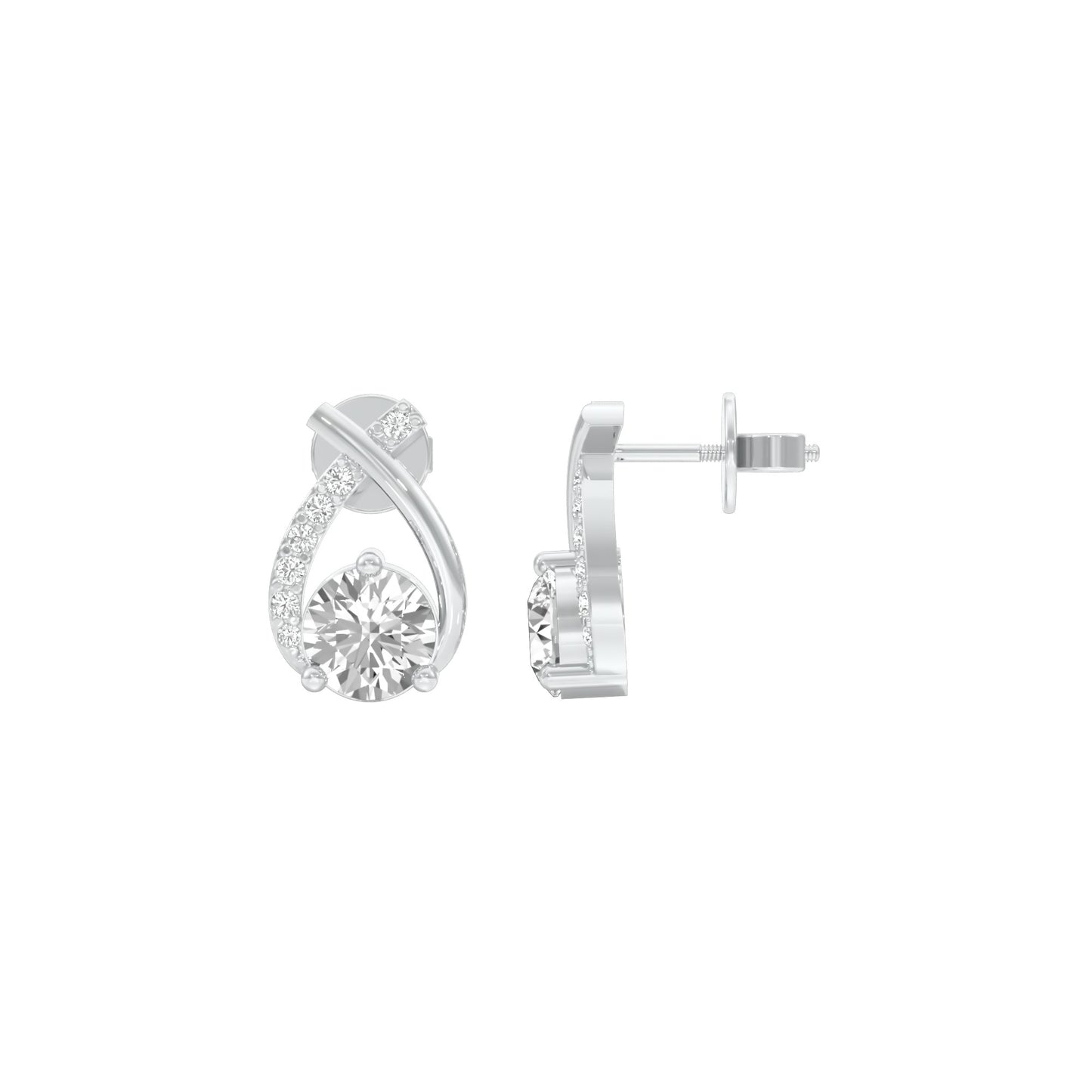 Unfolded Sparkle Diamond Stud Earrings 18 KT / White Gold