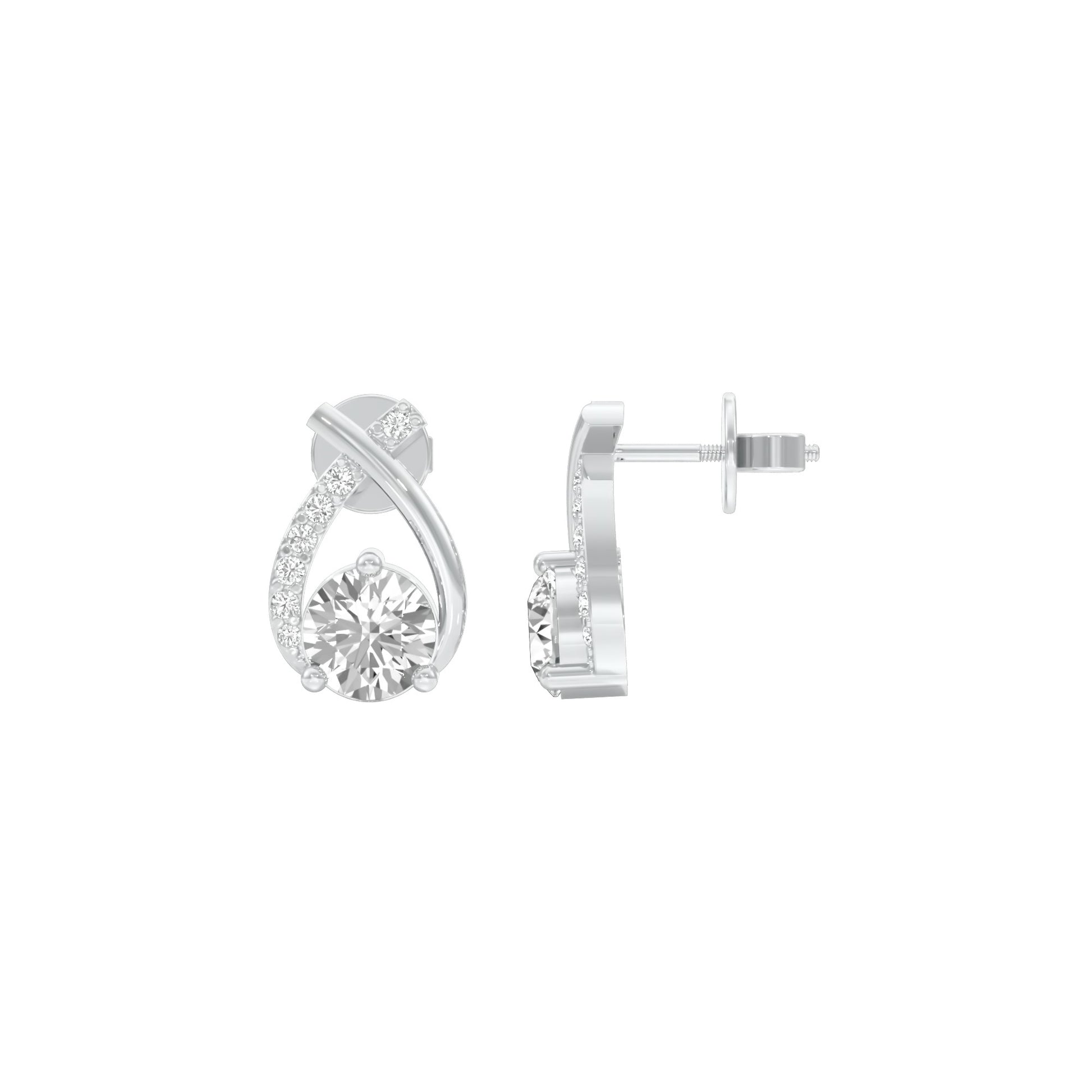 Unfolded Sparkle Diamond Stud Earrings 18 KT / White Gold