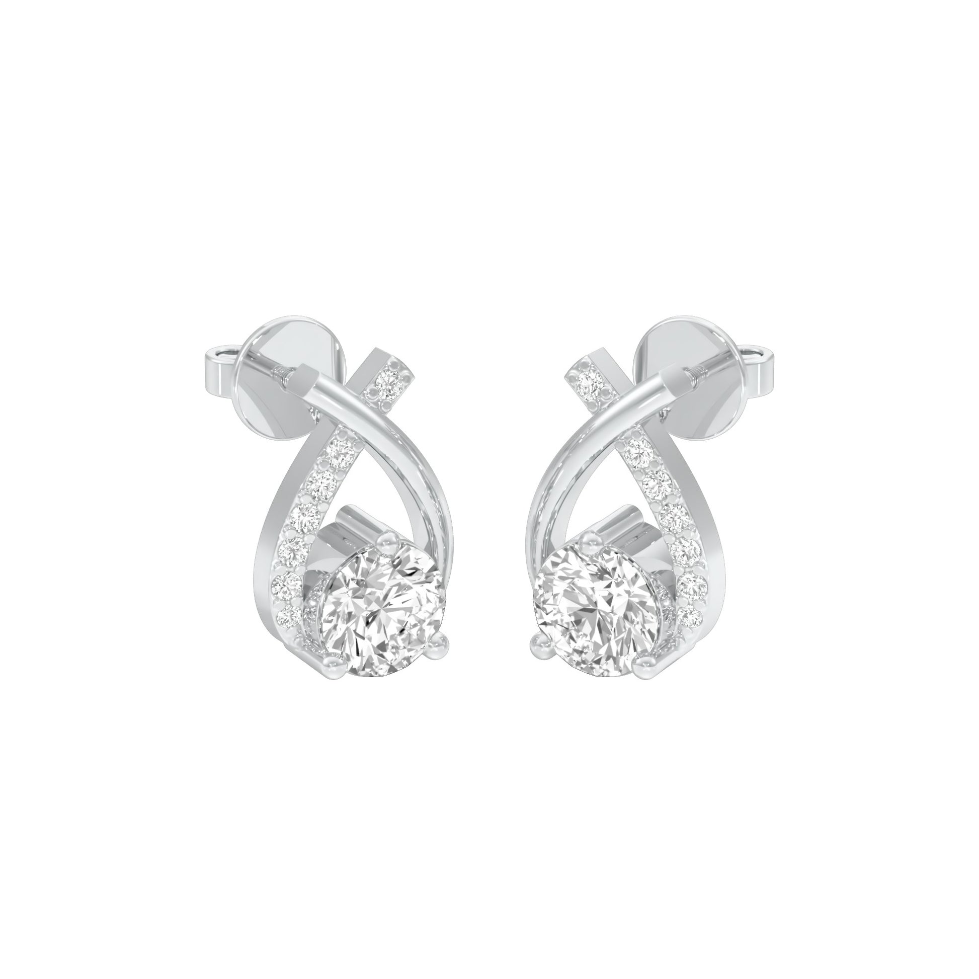Unfolded Sparkle Diamond Stud Earrings 18 KT / White Gold