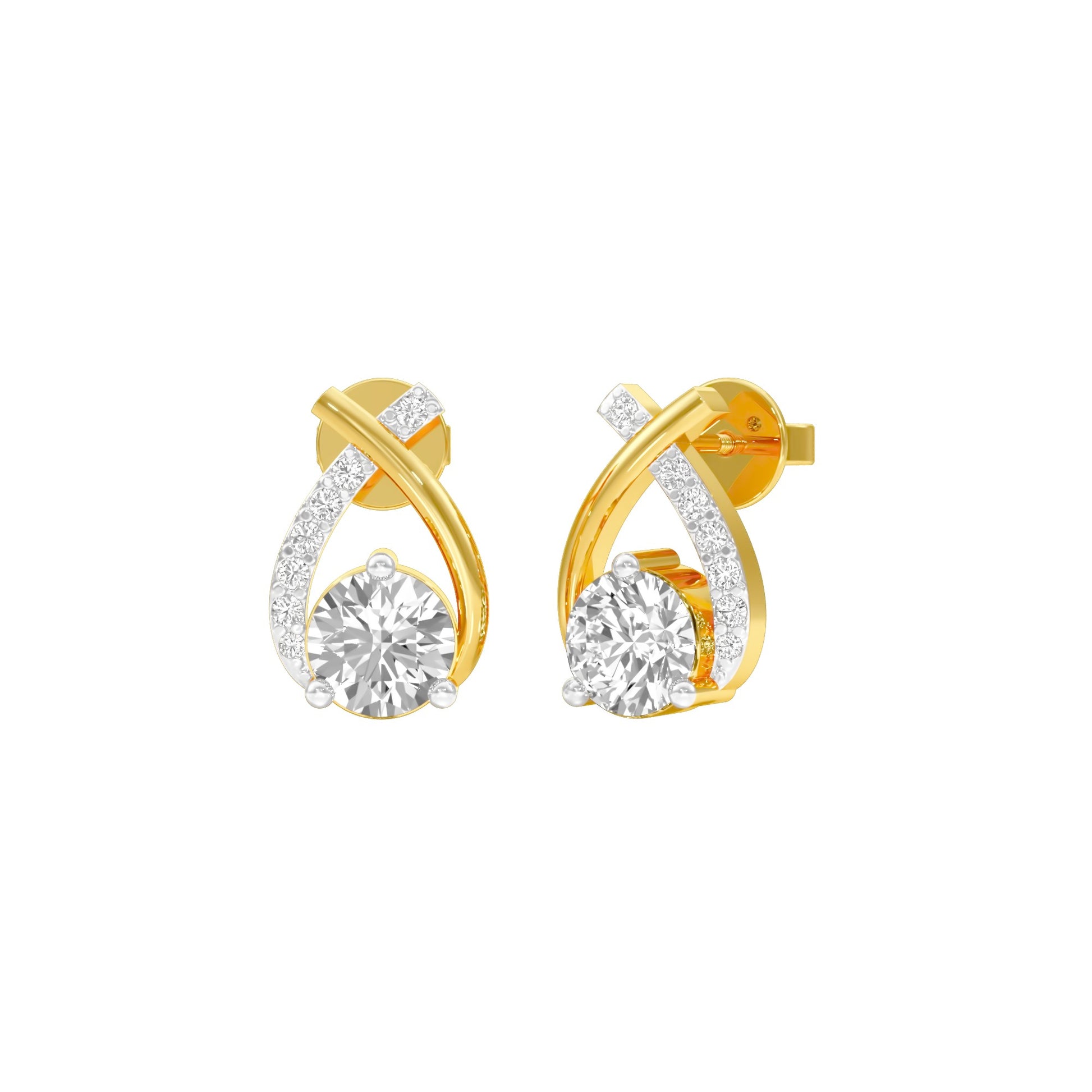 Unfolded Sparkle Diamond Stud Earrings 18 KT / Yellow Gold