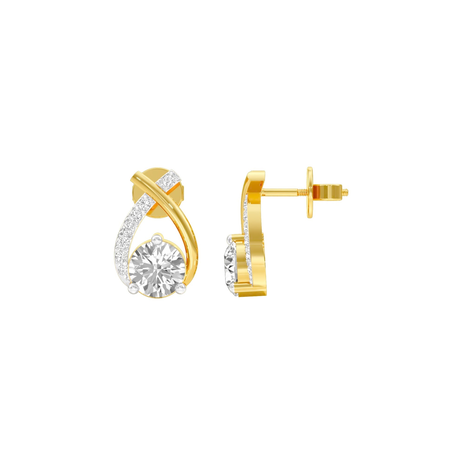 Unfolded Sparkle Diamond Stud Earrings 18 KT / Yellow Gold